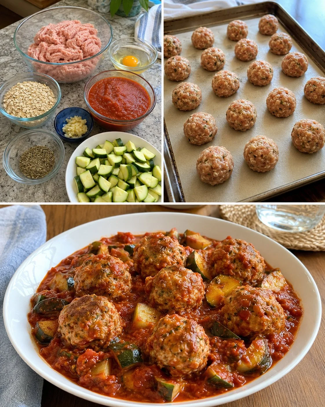 Delicious Turkey Meatballs served in a vibrant Zucchini Marinara Sauce