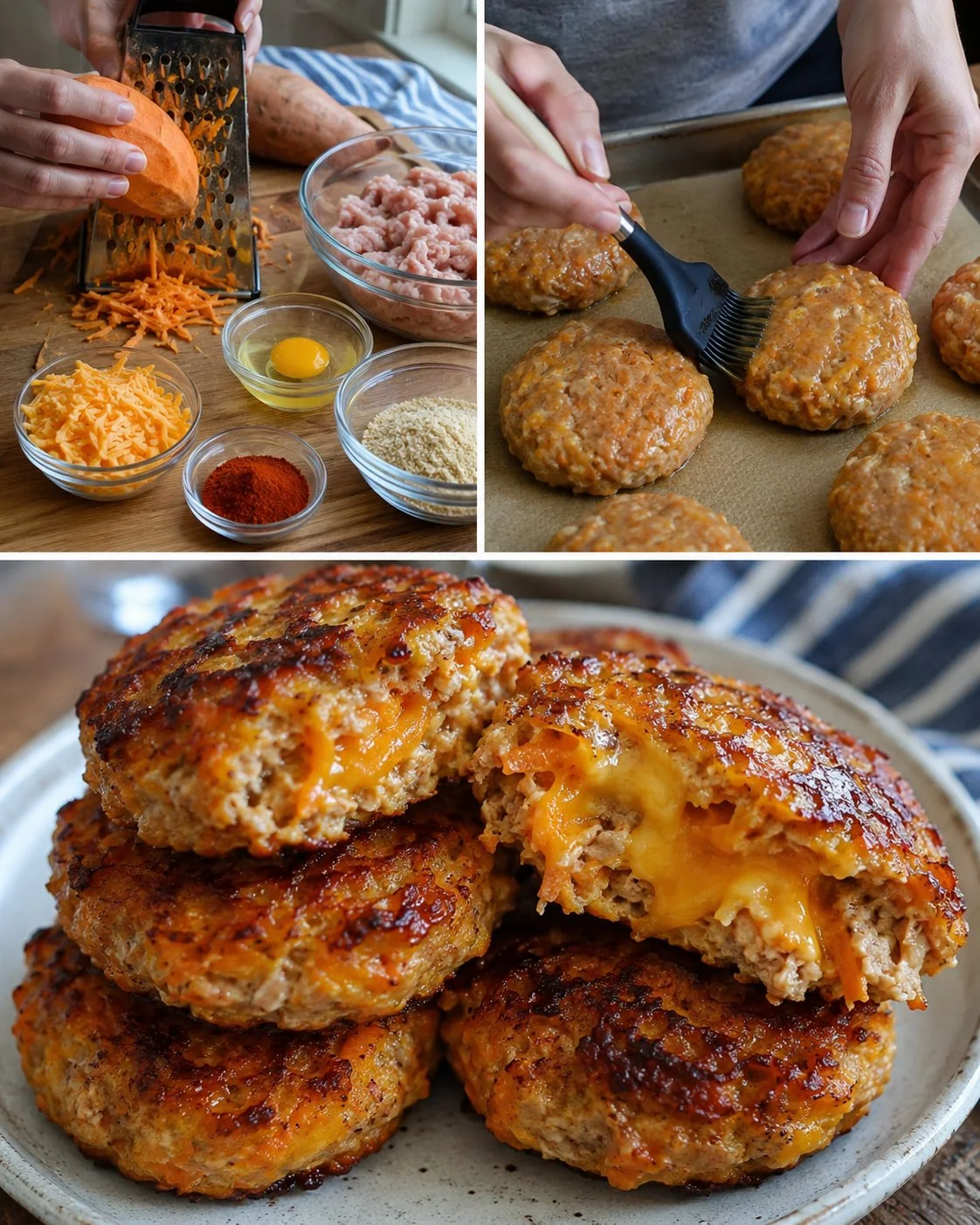 Turkey Sweet Potato Cheese Patties with caramelized edges on a plate