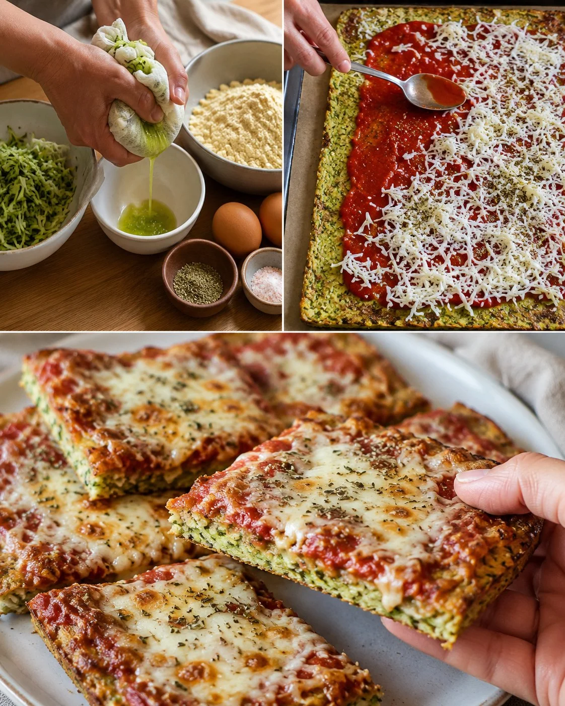 Zucchini Chickpea Pizza Squares with a crisp golden base on a plate