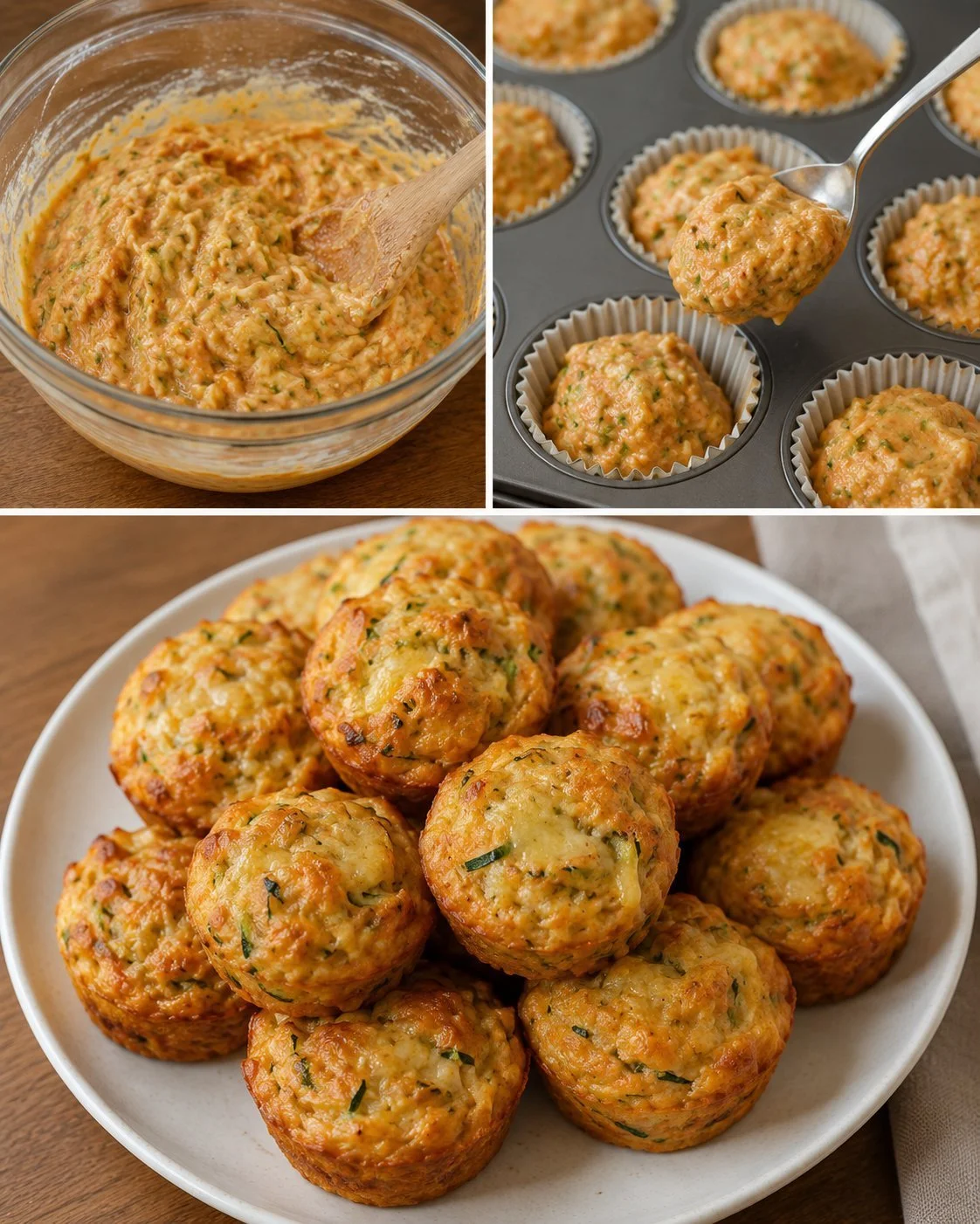 Savory zucchini pizza muffins topped with cheese and herbs