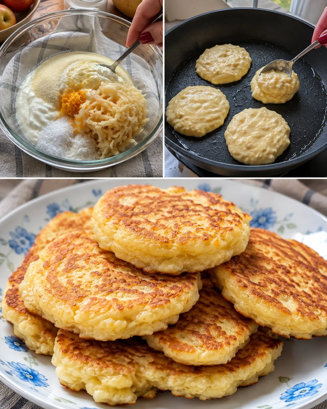 Delicious apple semolina yogurt skillet cakes served in a skillet