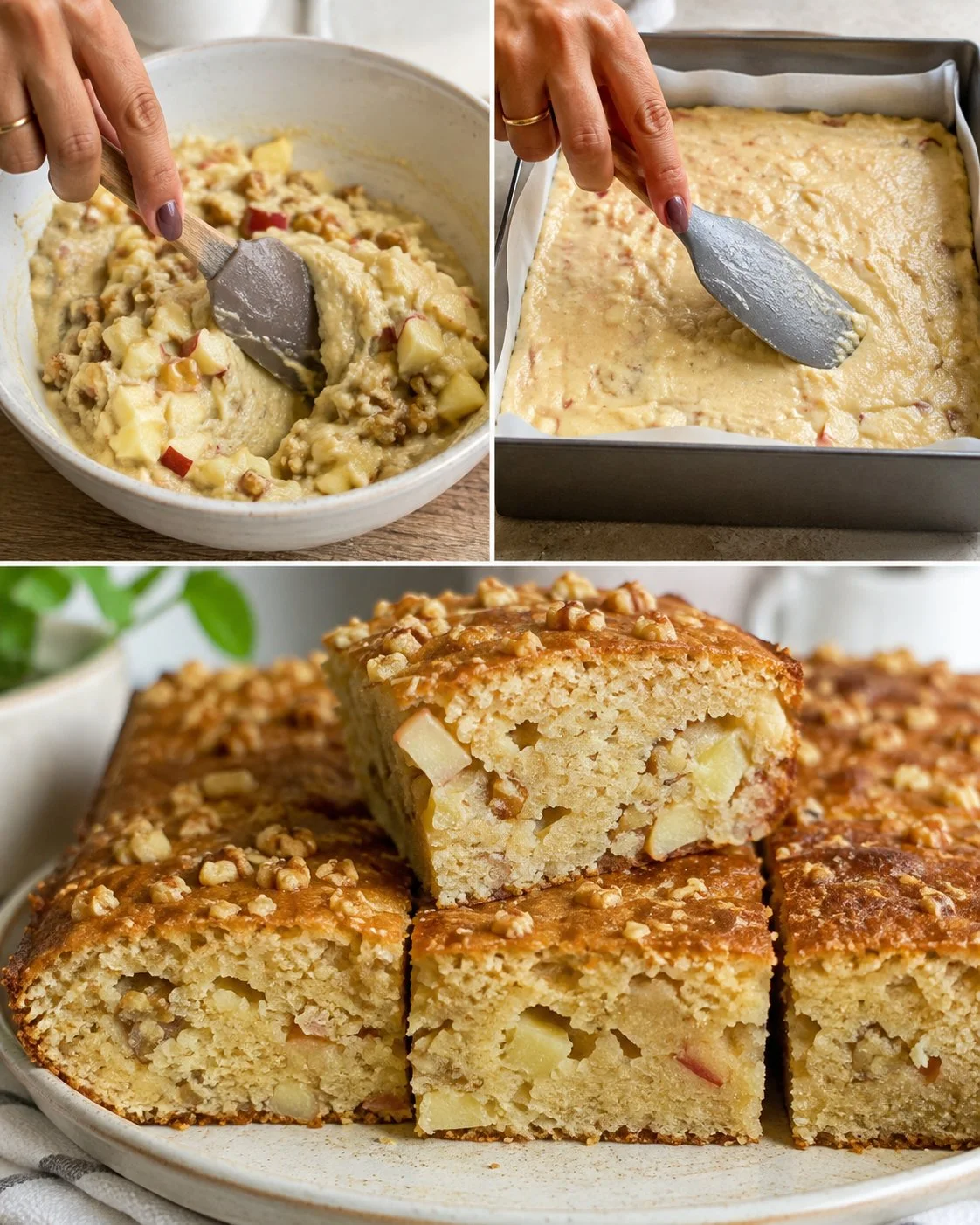 Apple Walnut Semolina Morning Cake served with fresh apples and walnuts