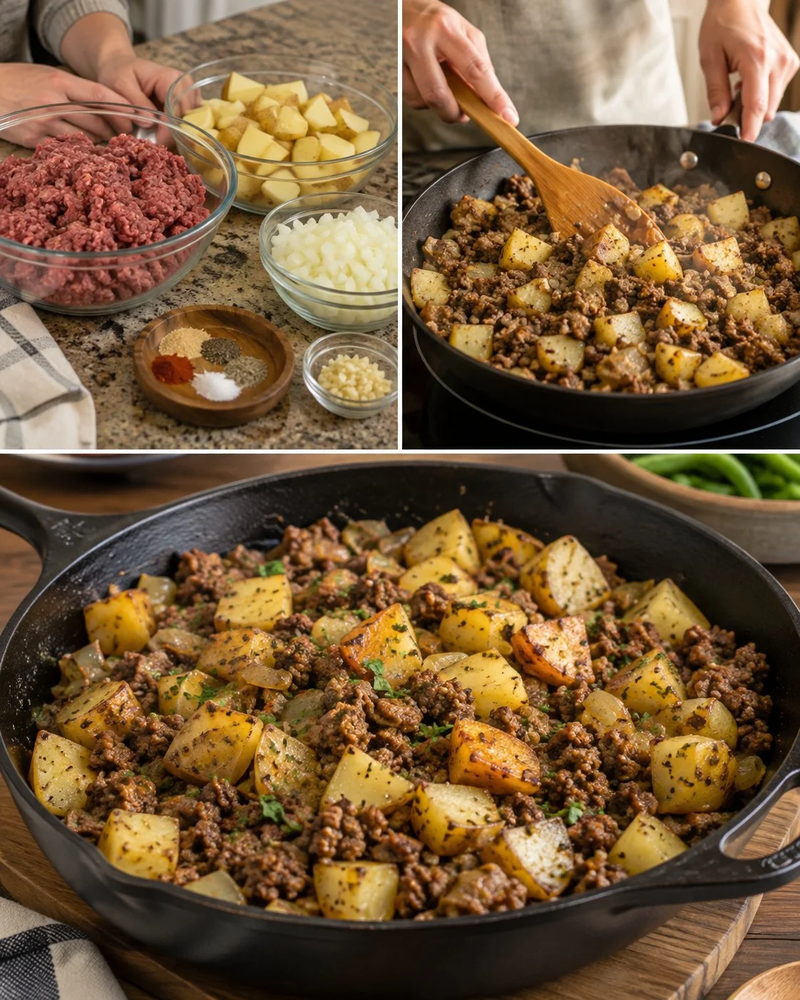 Delicious Beef and Potato Skillet dinner recipe with juicy beef and tender potatoes