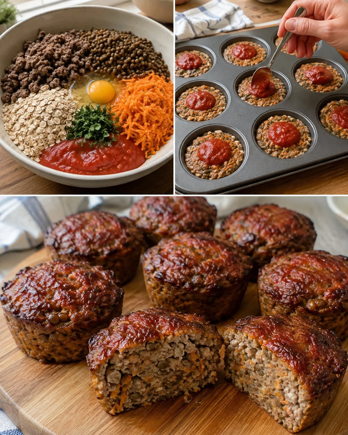 Delicious Beef Mini Loaves with carrots and lentils served on a plate.
