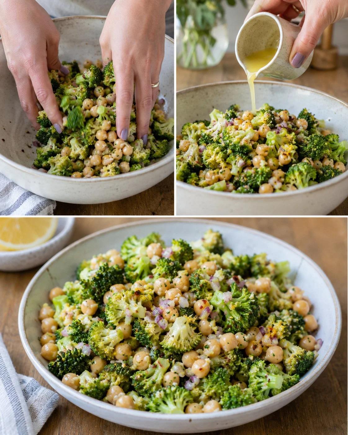 A vibrant Broccoli Chickpea Lemon Bowl featuring fresh vegetables and chickpeas