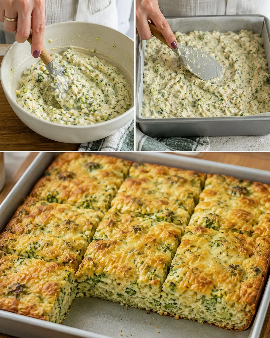 Broccoli cottage cheese breakfast squares served on a plate
