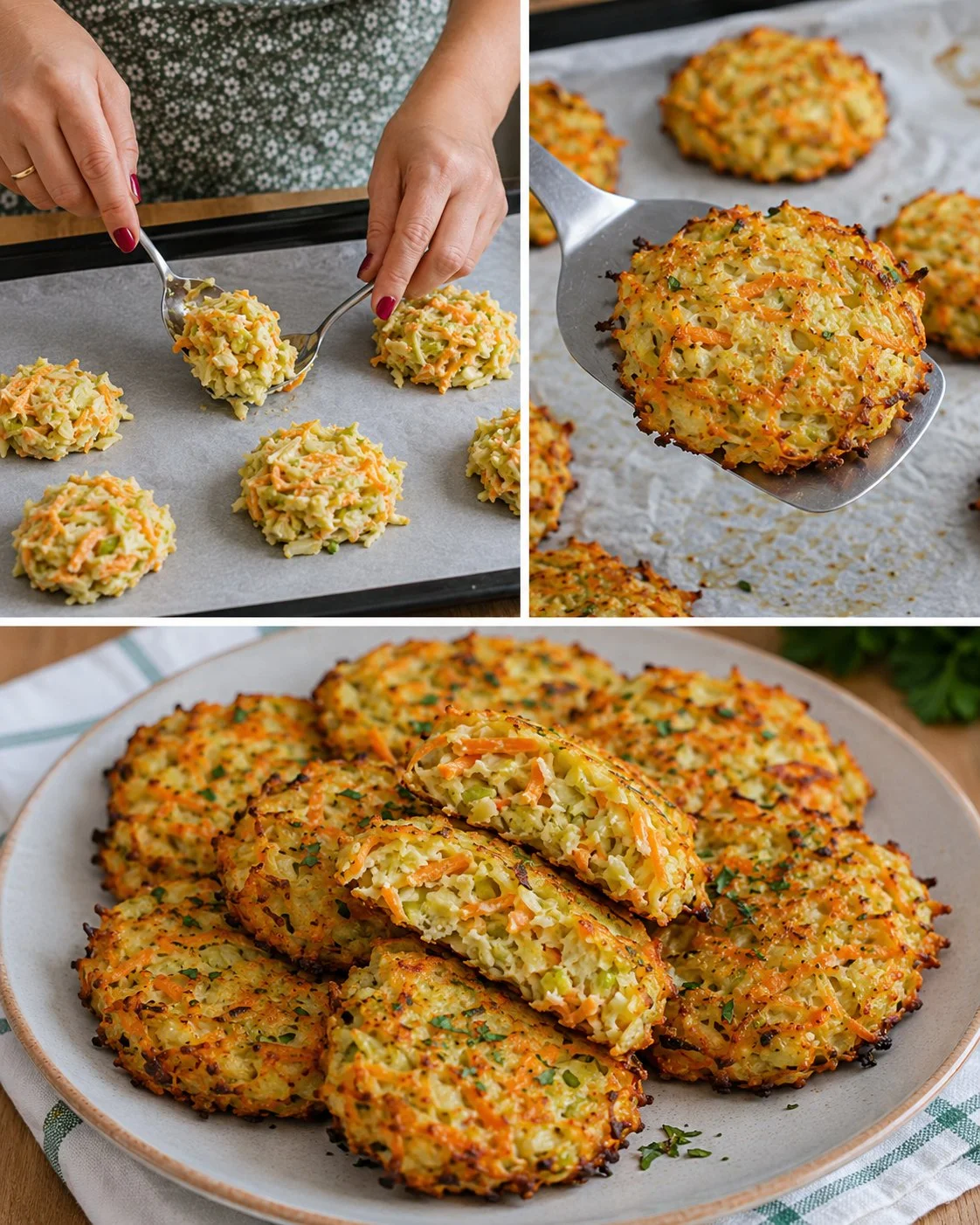 Carrot cabbage oven fritters baked until golden brown and crispy