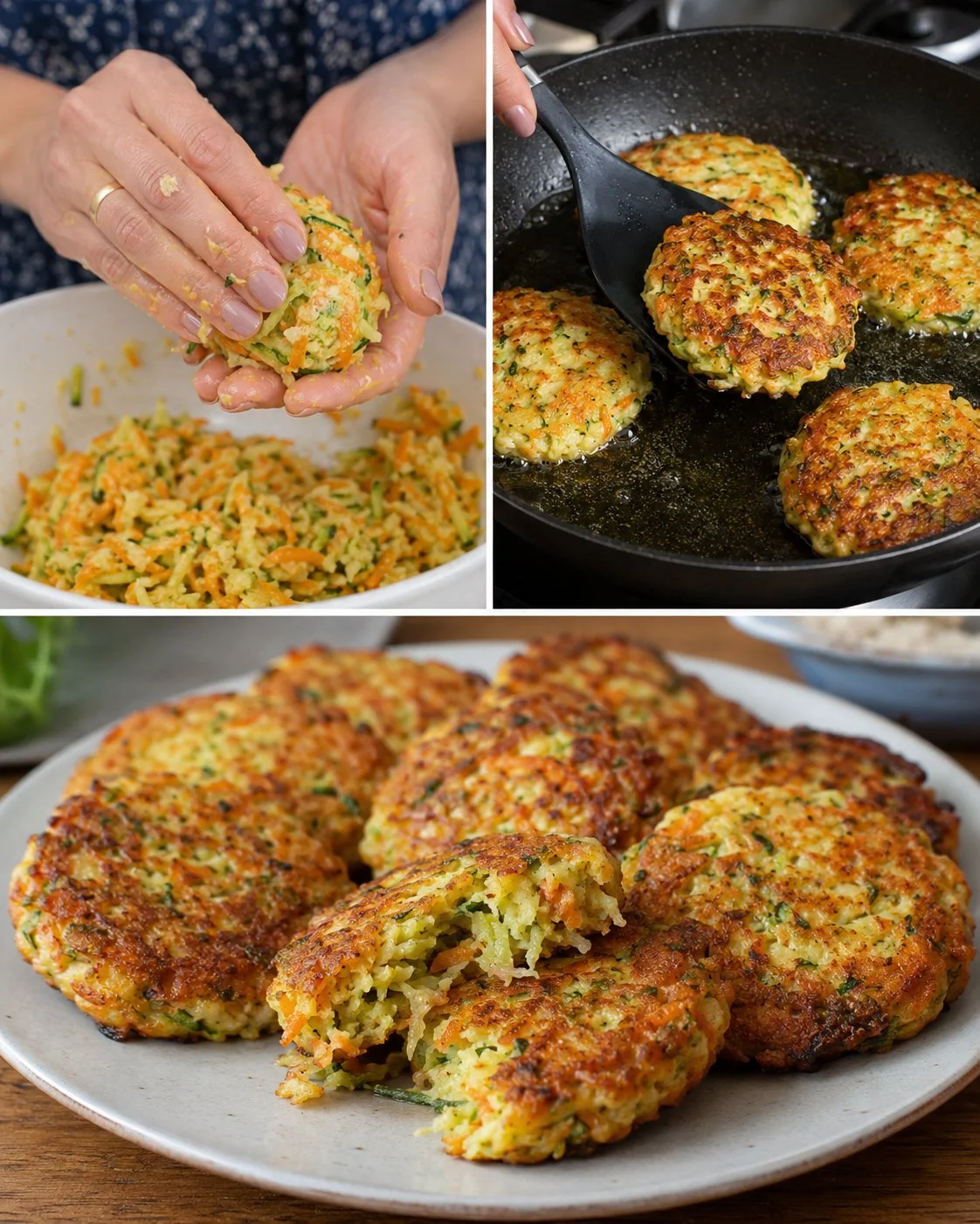 Delicious carrot zucchini cheese patties served on a plate