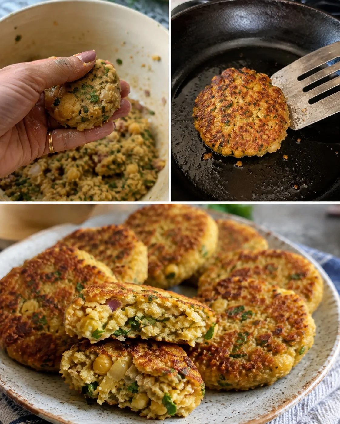 Chickpea Herb Breakfast Patties served on a plate with fresh herbs