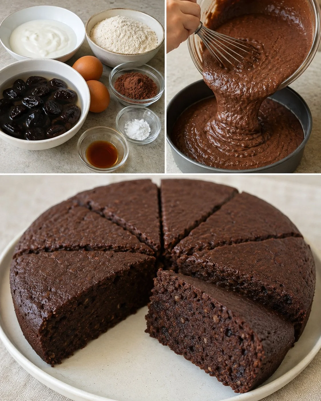 Cocoa Prune Yogurt Snack Cake without Added Sugar, a healthy dessert option