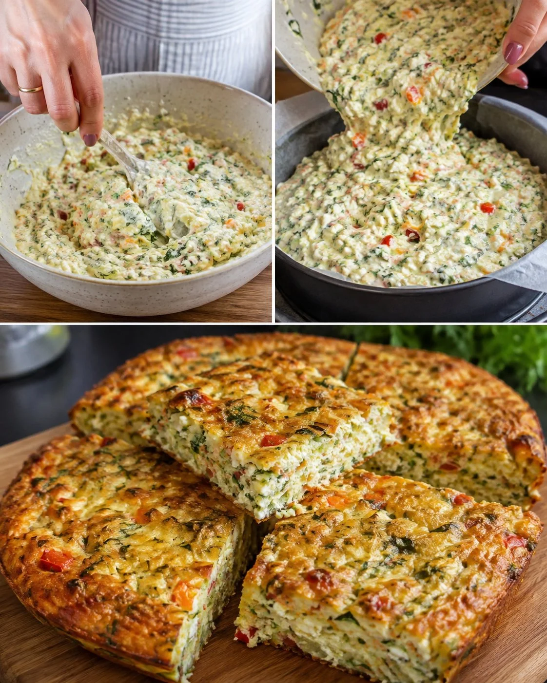 Cottage Cheese Herb Vegetable Pie served on a plate with fresh herbs