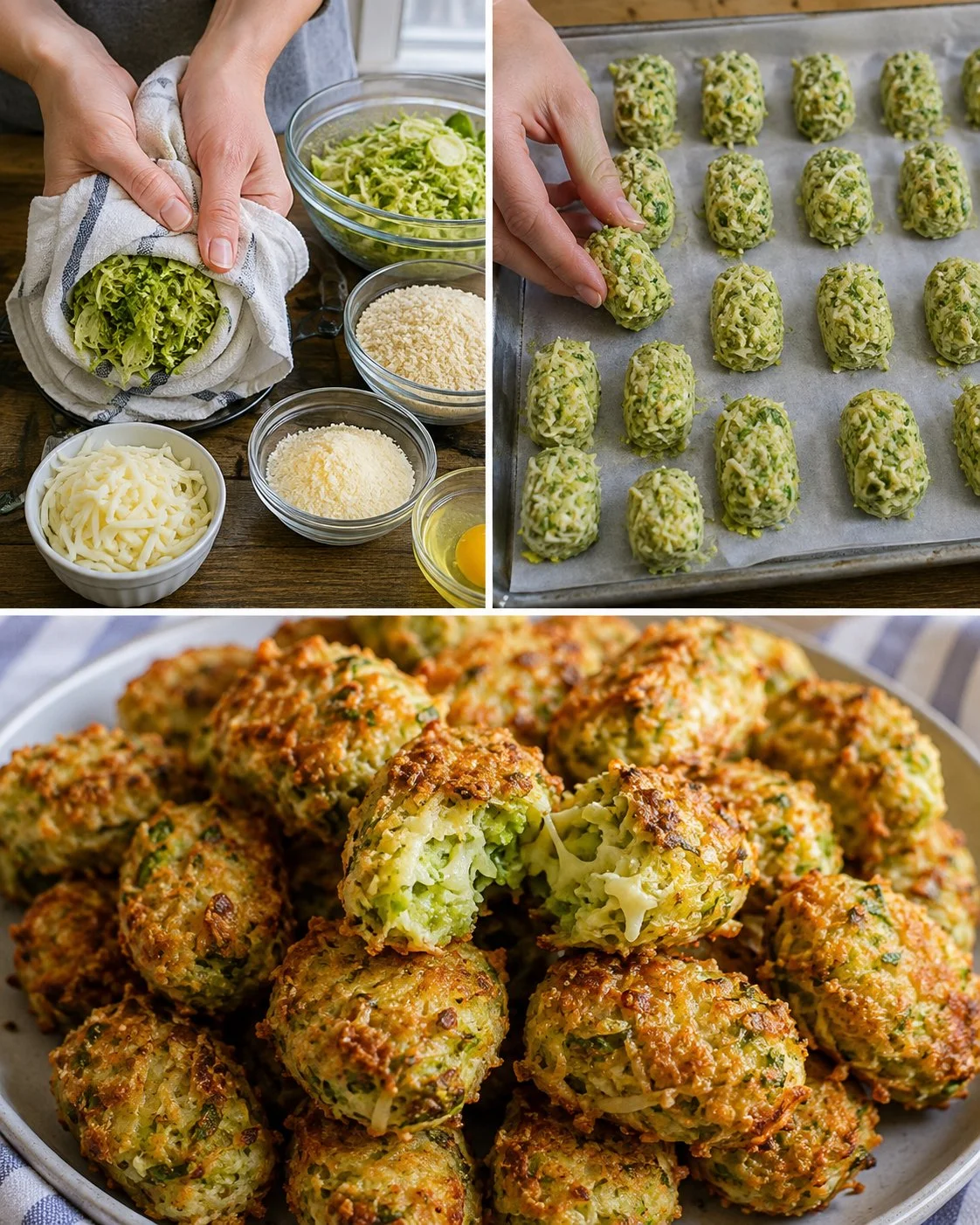 Crispy baked Brussels Sprout Tots with parmesan cheese