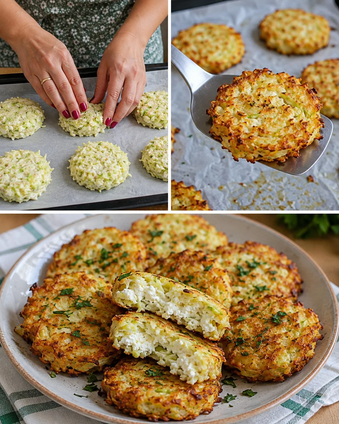 Baked crispy cabbage rounds topped with cottage cheese, golden and delicious.