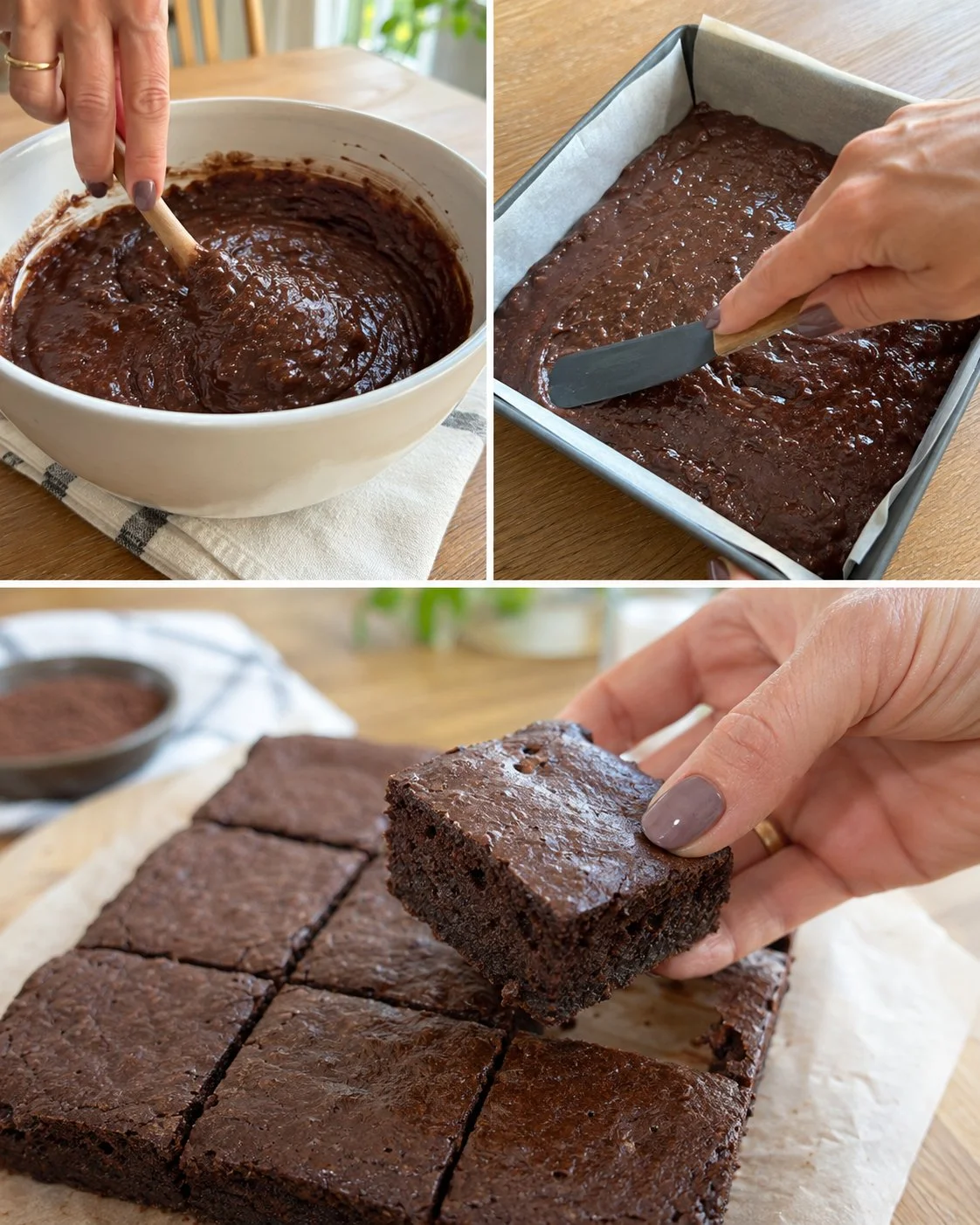 Flourless banana cocoa squares, a healthy dessert option with rich chocolate flavor.