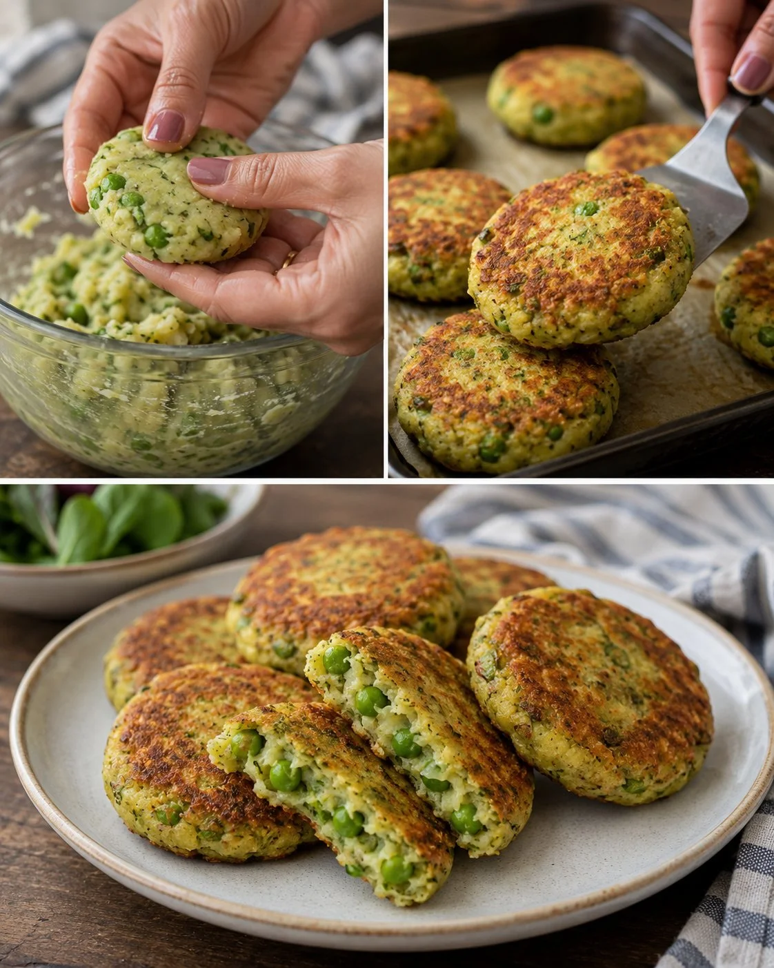 Green pea potato oven patties baked to perfection, perfect for snacking.