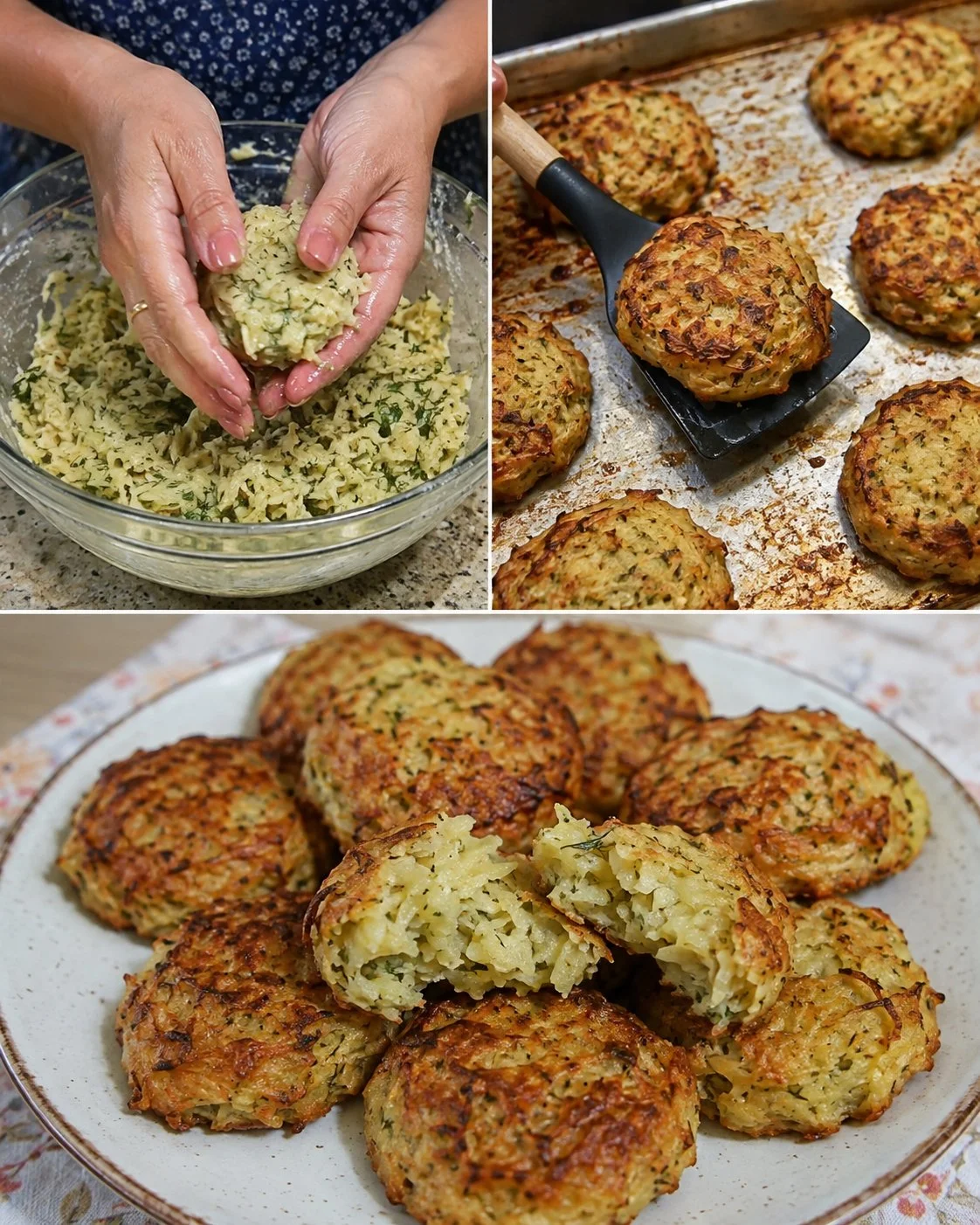 Herbed potato cabbage oven patties, golden brown and delicious