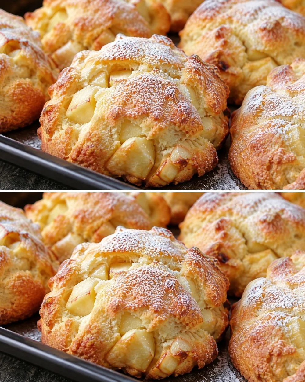 Freshly baked apple cookies with a golden crust and apple chunks