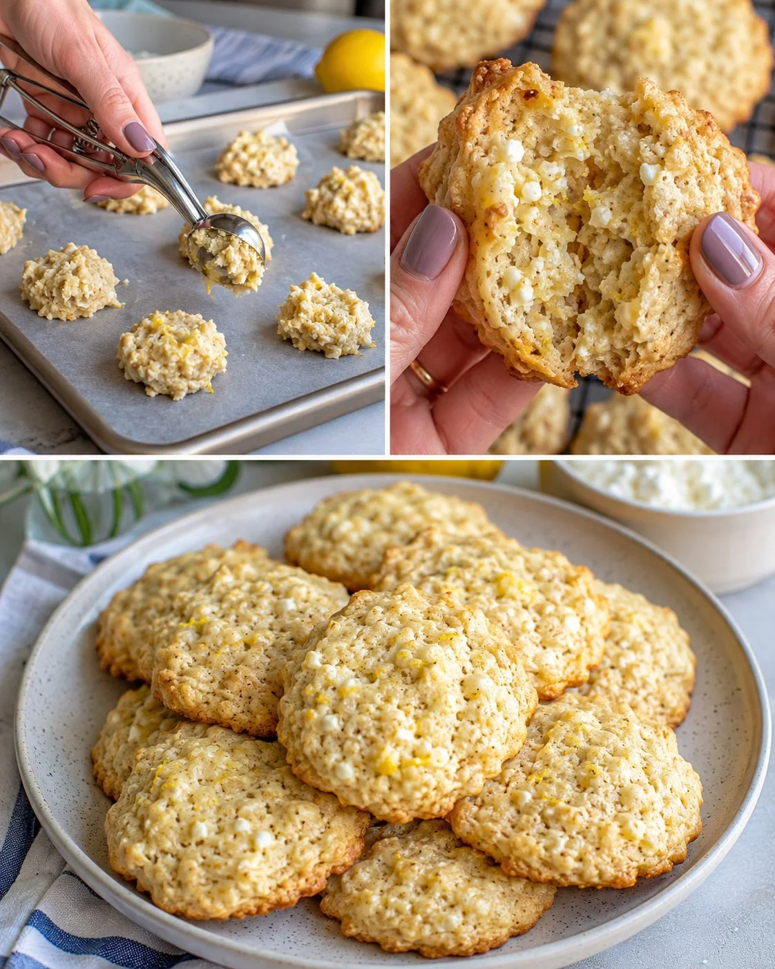 Lemon Cottage Cheese Breakfast Cookies on a plate ready to eat