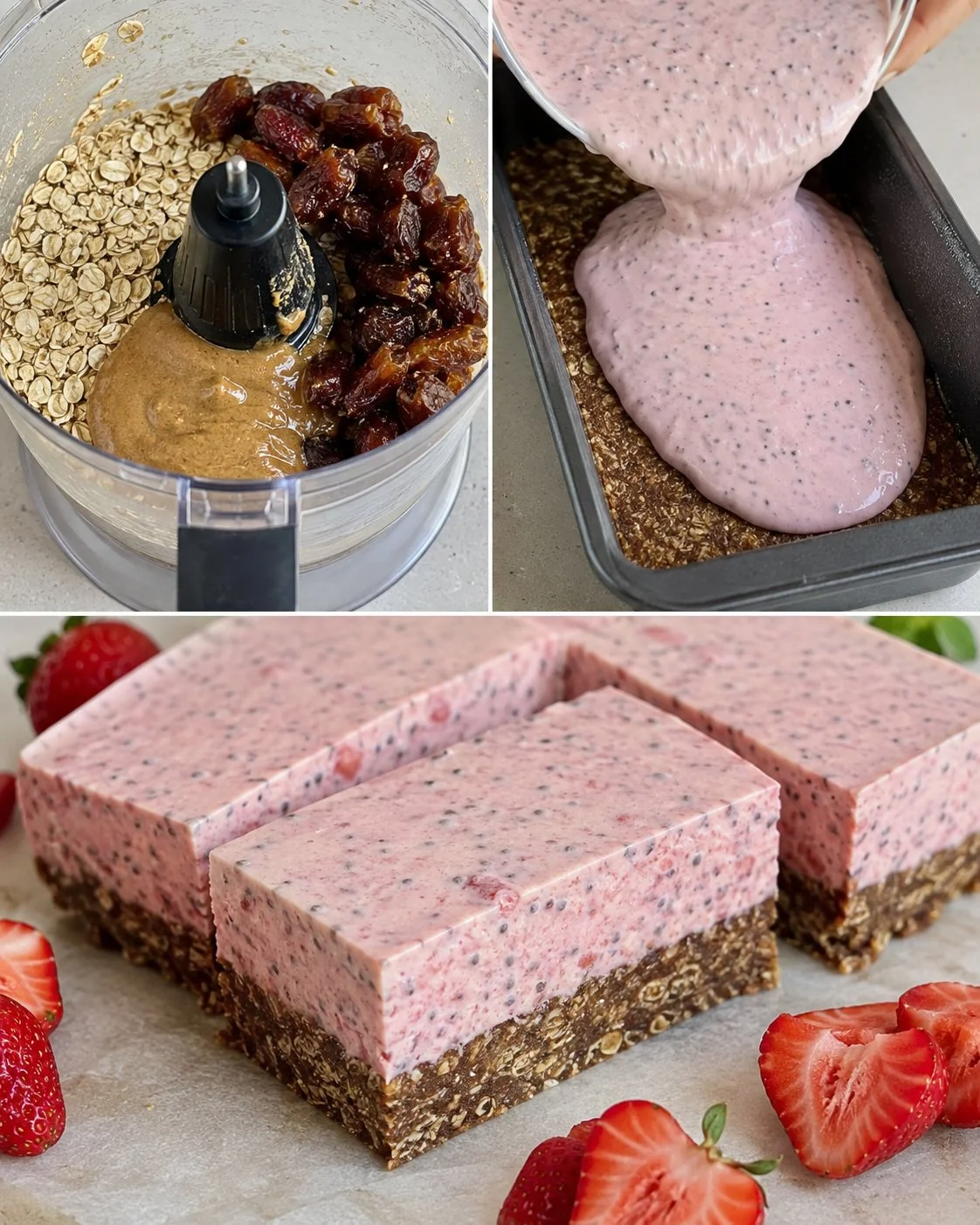 No-Bake Strawberry Lemon Chia Oat Slice on a plate garnished with fresh berries