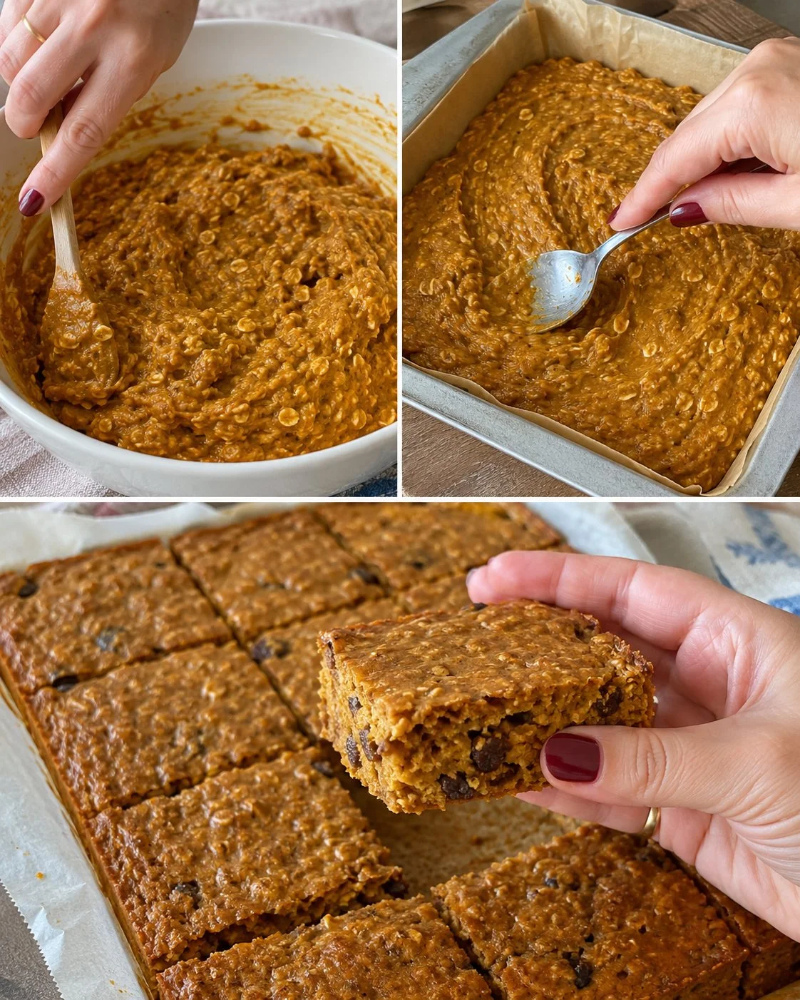 No-sugar pumpkin oat breakfast bars on a plate with autumn decorations