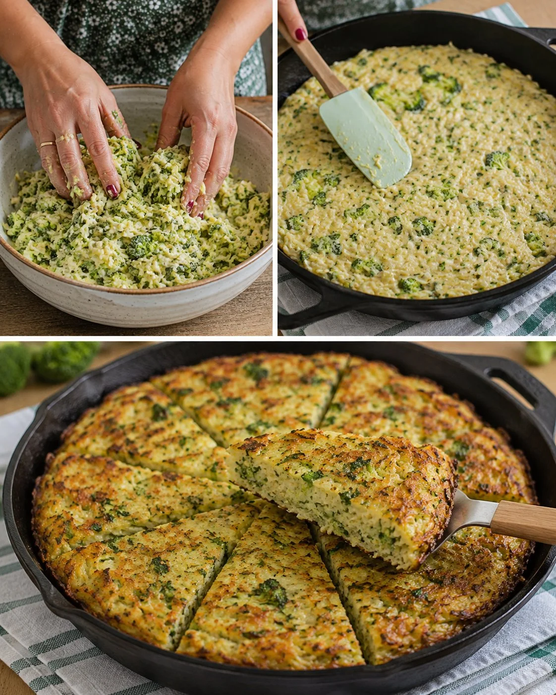 Delicious Potato Broccoli Skillet Pie served in a cast iron pan