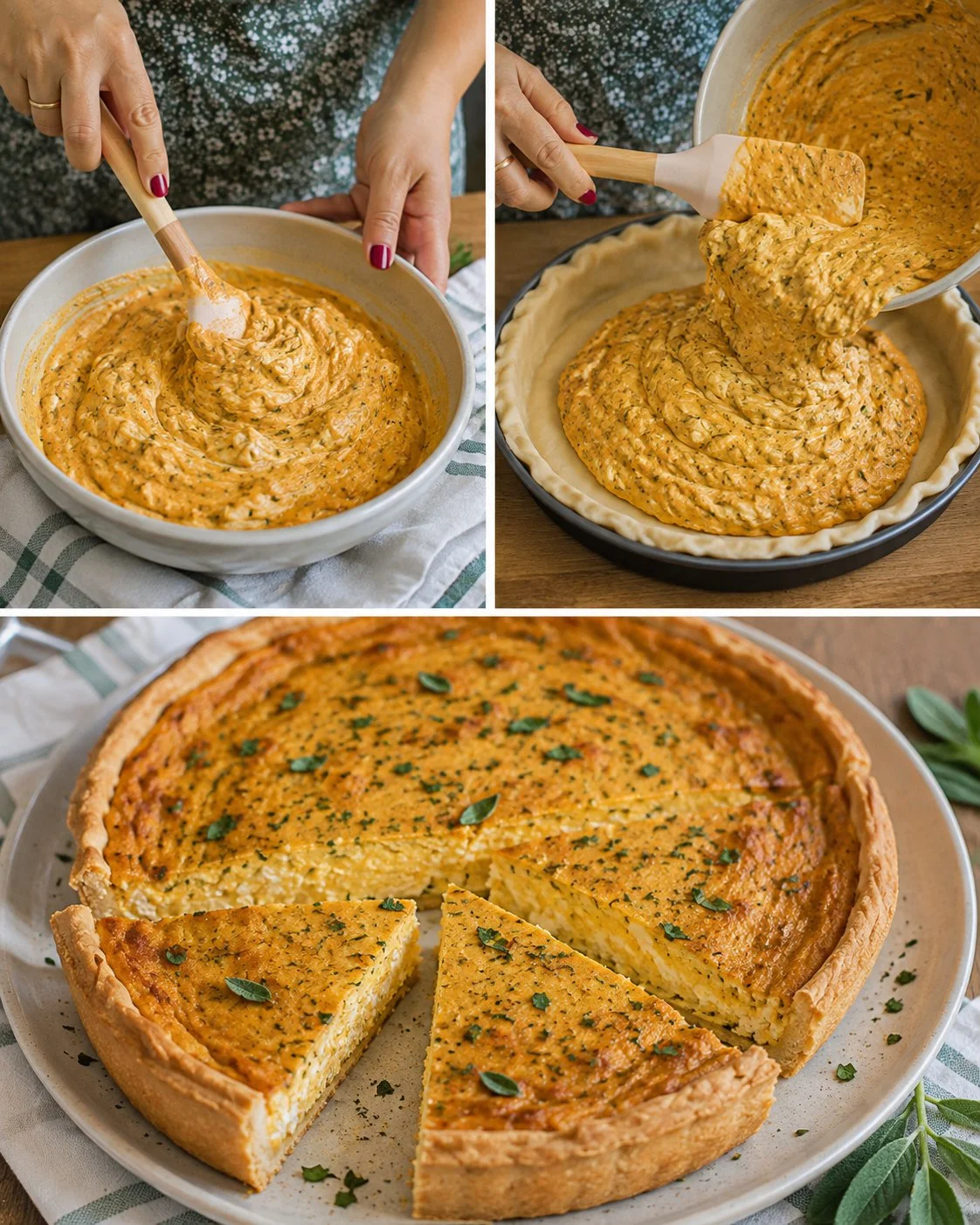 Savory Pumpkin Ricotta Herb Pie ready to serve for dinner
