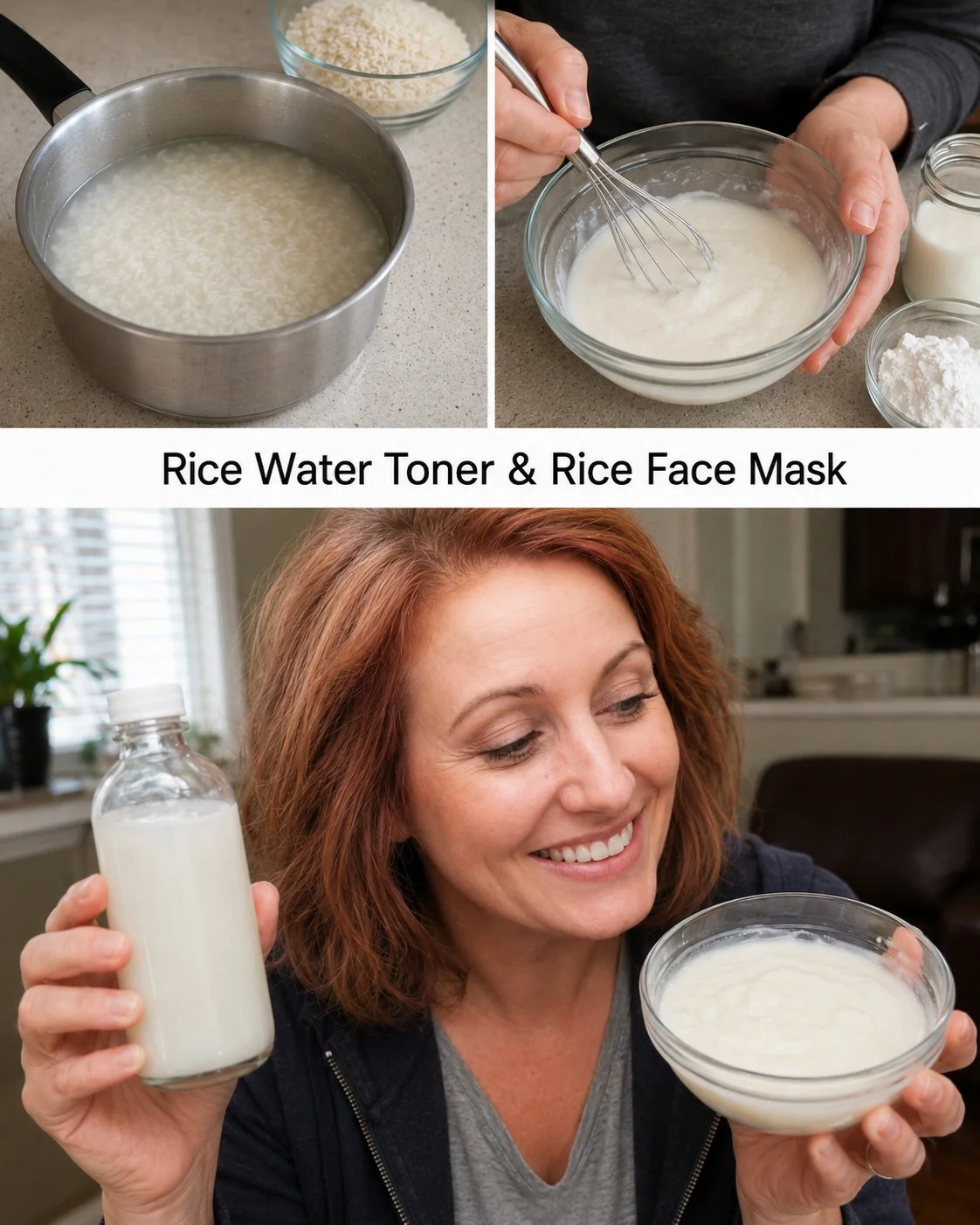 Nourishing rice water toner and face mask for healthy, glowing skin.