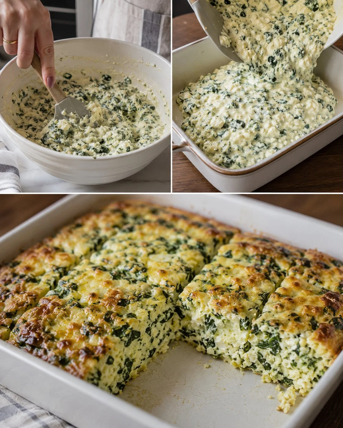 Savory cottage cheese spinach breakfast bake fresh out of the oven