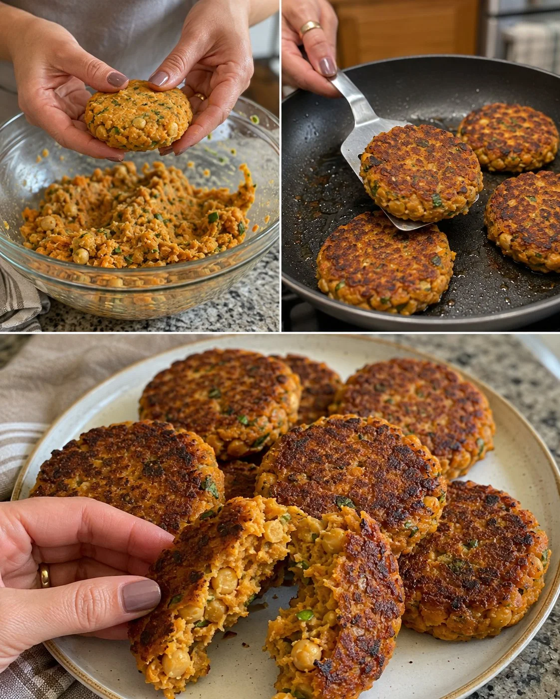 Savory sweet potato chickpea cakes served on a plate.