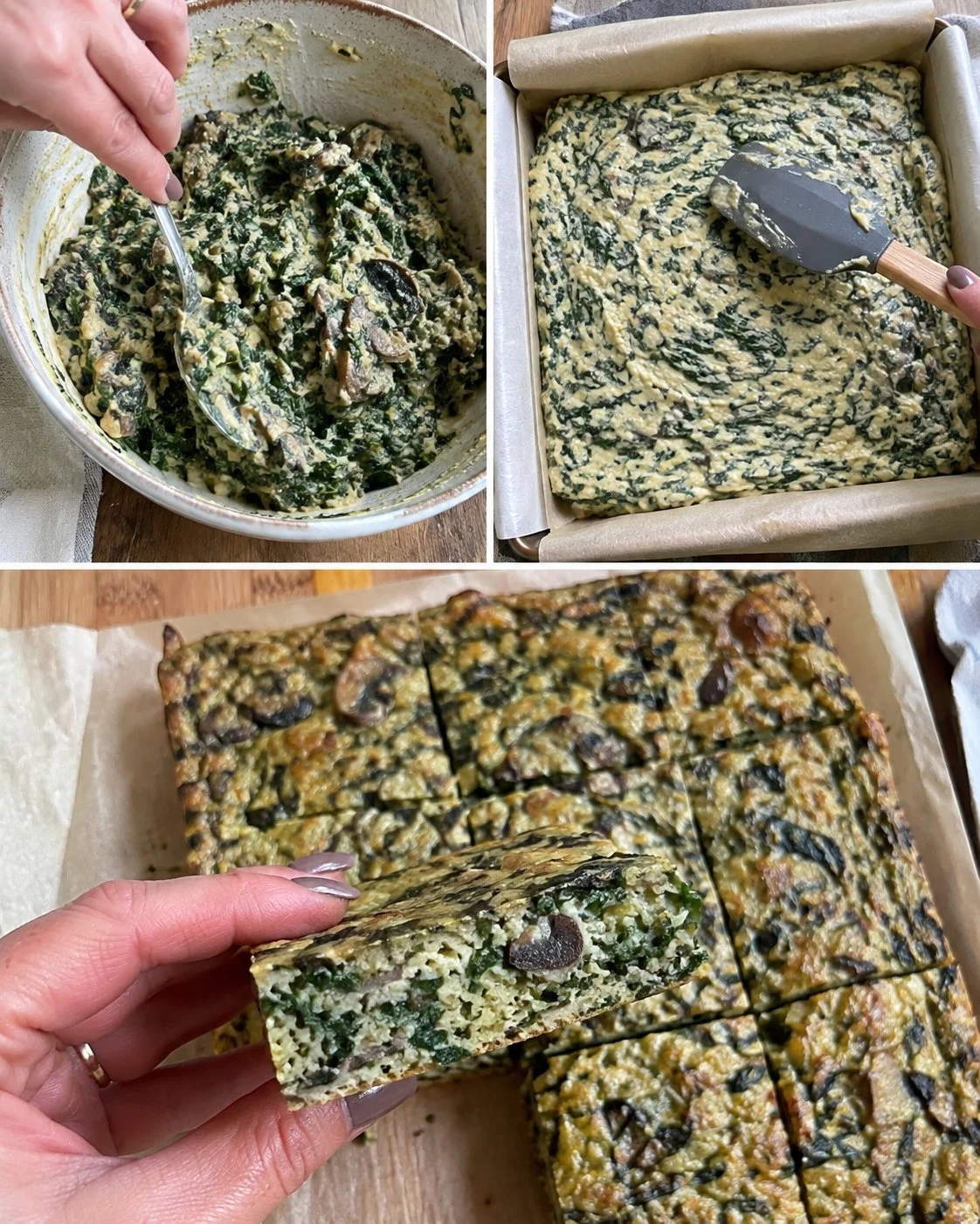 Spinach mushroom breakfast squares, perfect for a healthy morning meal.