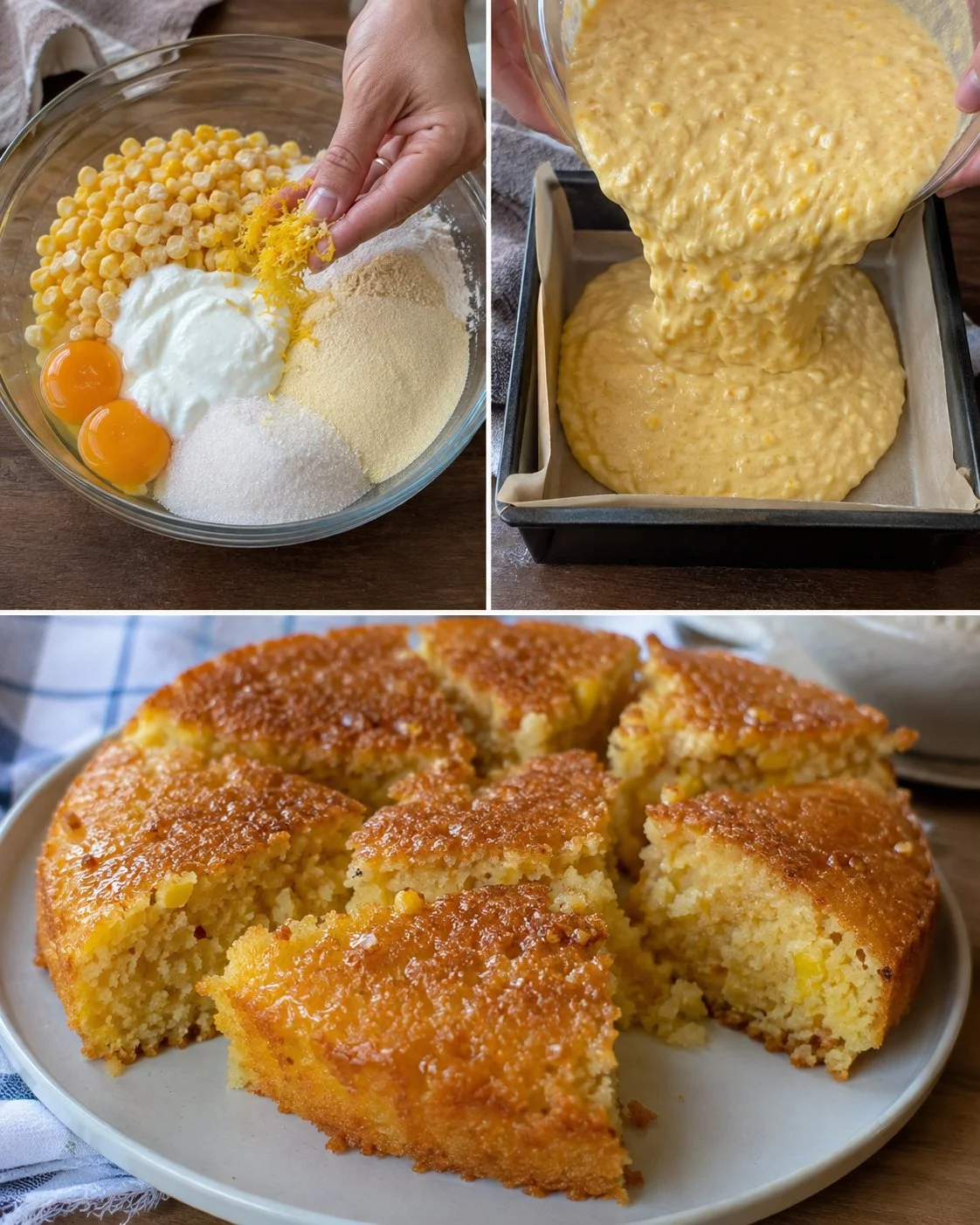 Delicious sweet corn yogurt snack cake with a golden brown crust and creamy texture
