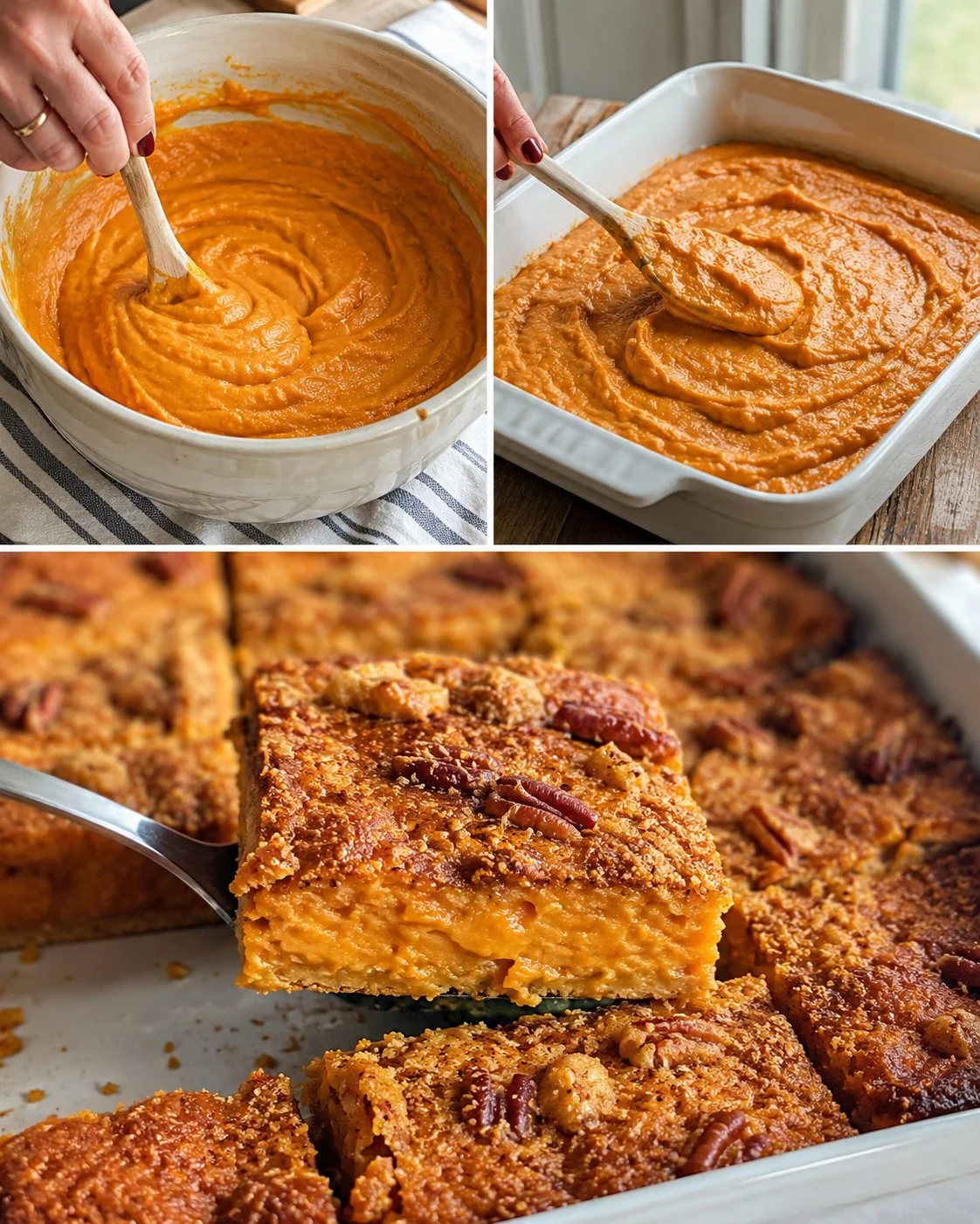 Delicious Sweet Potato Cinnamon Breakfast Bake topped with cinnamon and nuts
