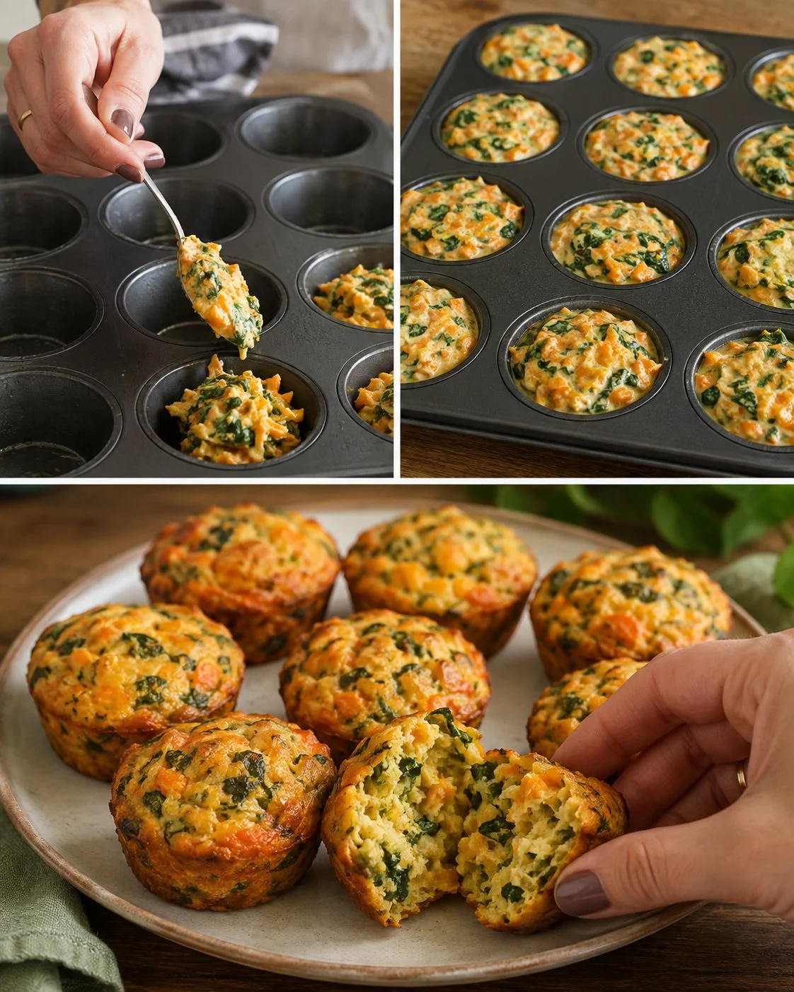 Sweet Potato Spinach Savory Muffin Cups fresh out of the oven