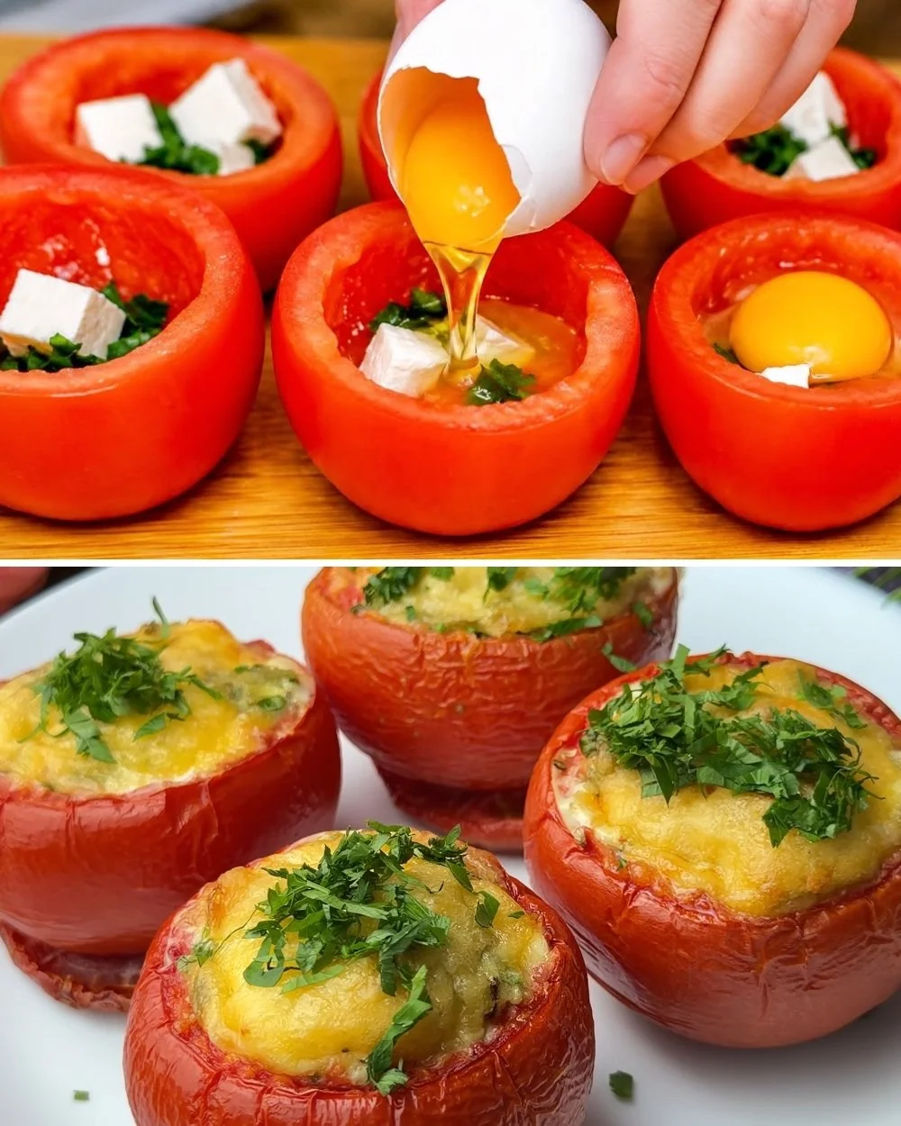 Delicious Tomato and Egg dish garnished with herbs