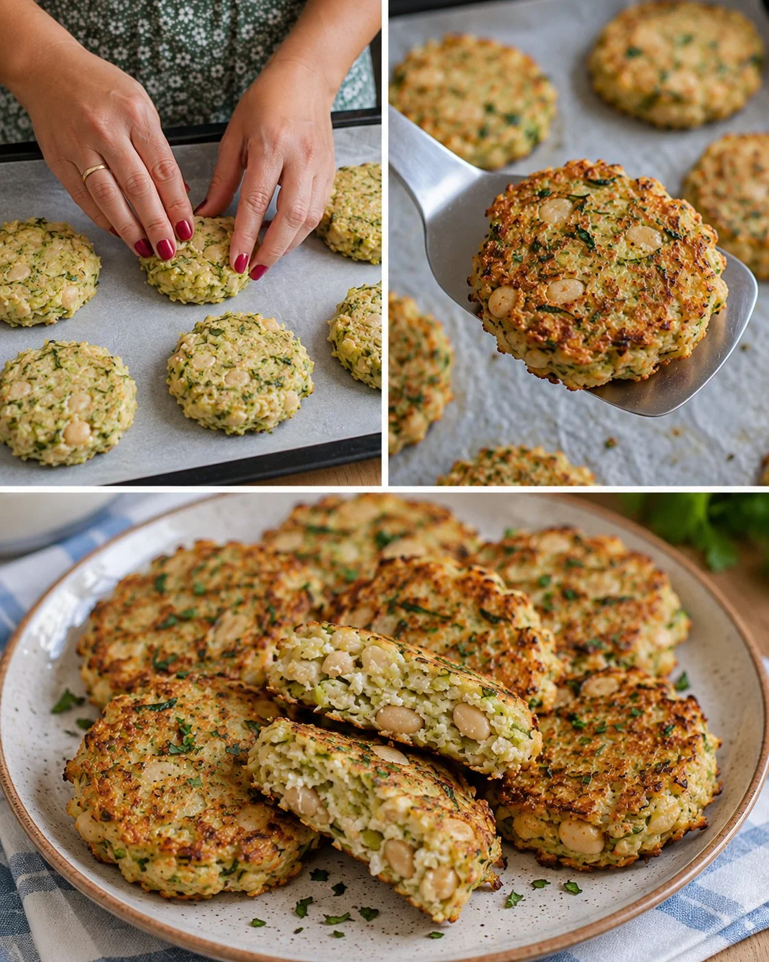White Bean Zucchini Oven Cakes fresh out of the oven, garnished and served.