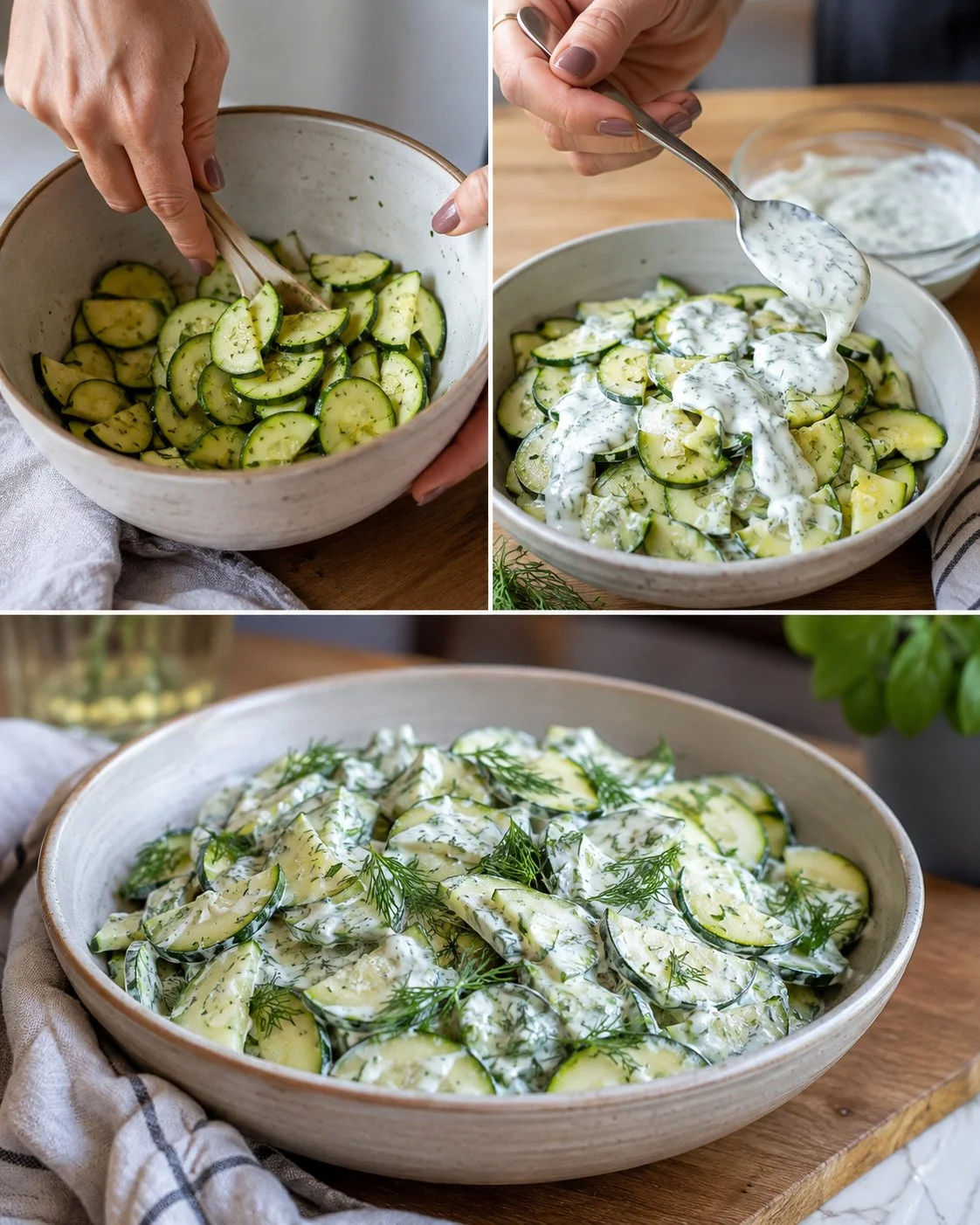 Delicious zucchini yogurt herb salad with fresh herbs and yogurt dressing.