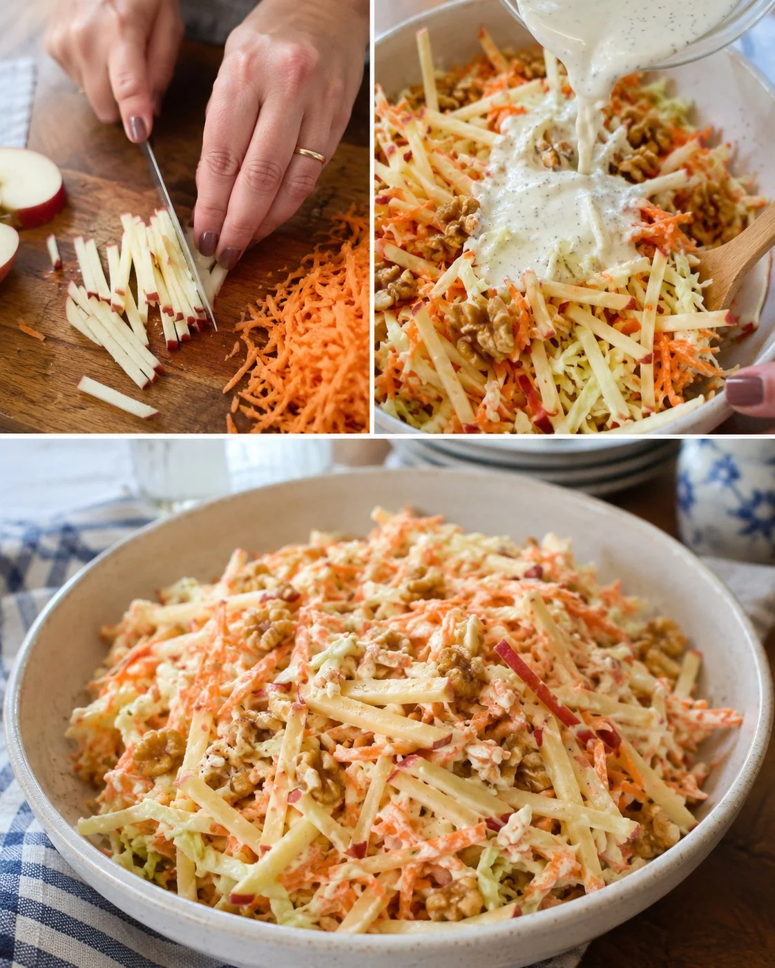 Delicious Apple Carrot Walnut Slaw with fresh carrots, apples, and walnuts