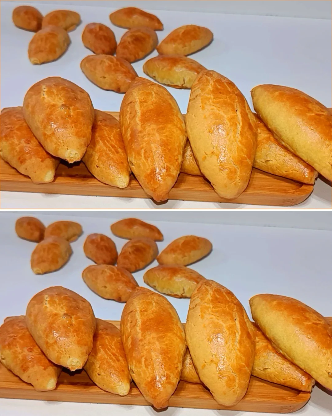 Freshly baked apple hand pies on a rustic wooden table.