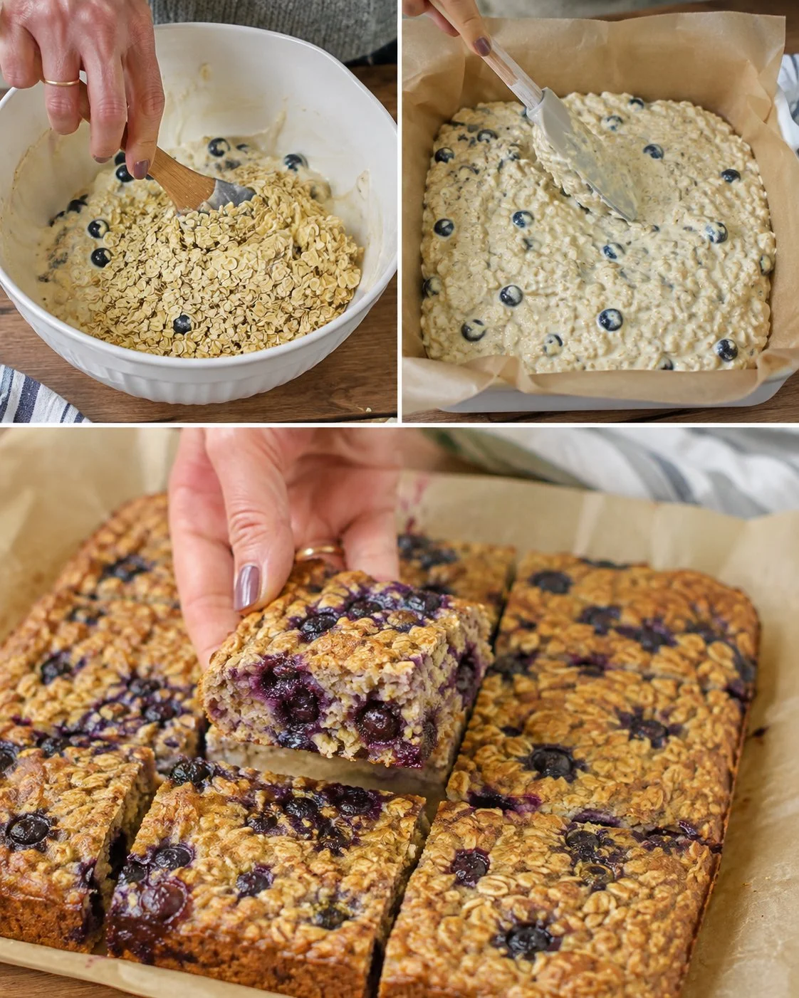 Healthy blueberry yogurt oat slice with berries and oats on a plate