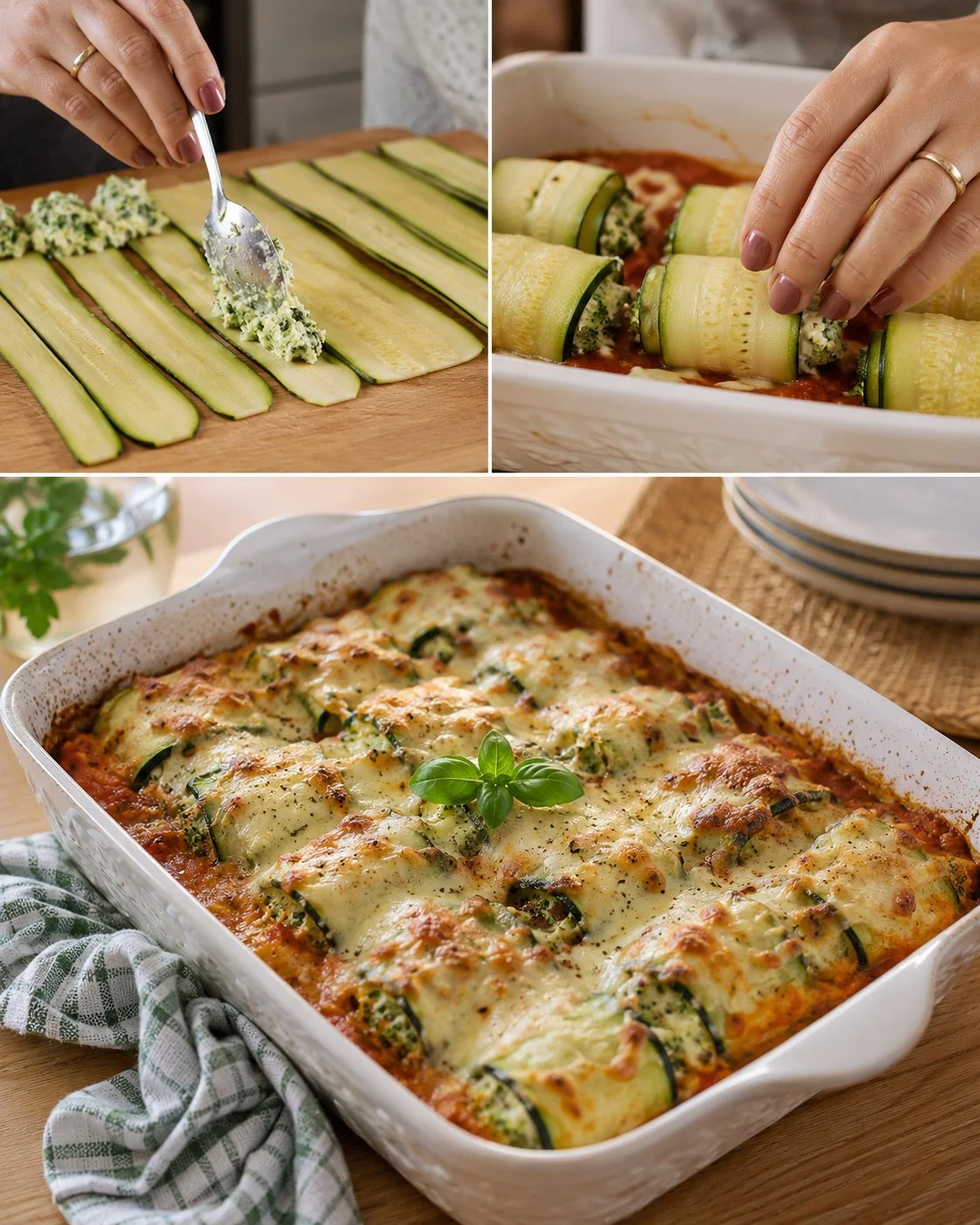 Delicious broccoli ricotta zucchini rolls served on a plate