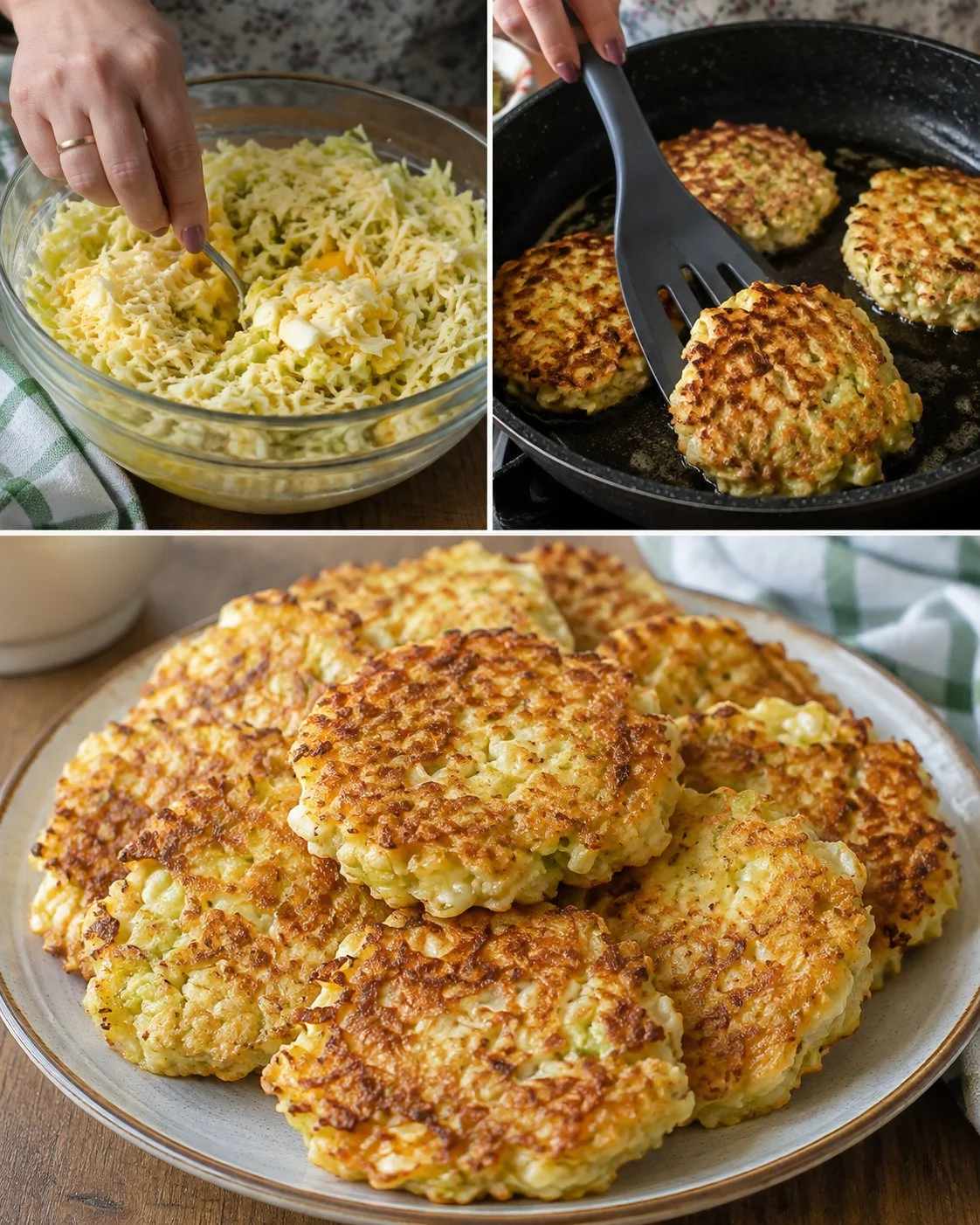 Cabbage cheese skillet patties on a plate garnished with herbs