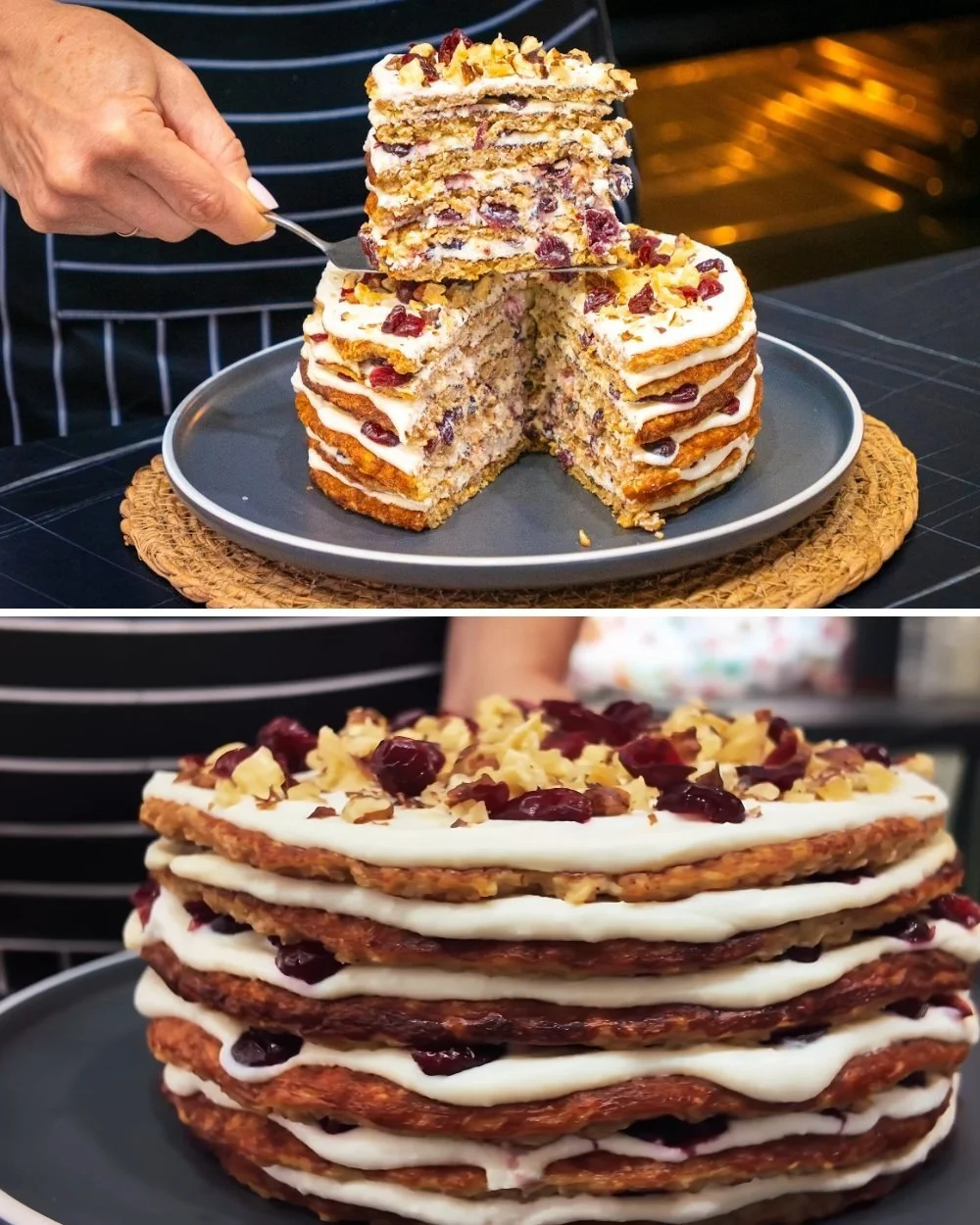 Frying pan cake made with rolled oats and apples, perfect for easy baking.