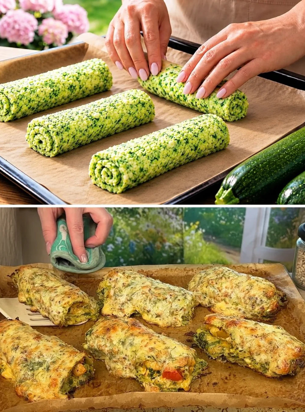 High-protein homemade dinner with zucchini and eggs on a plate.