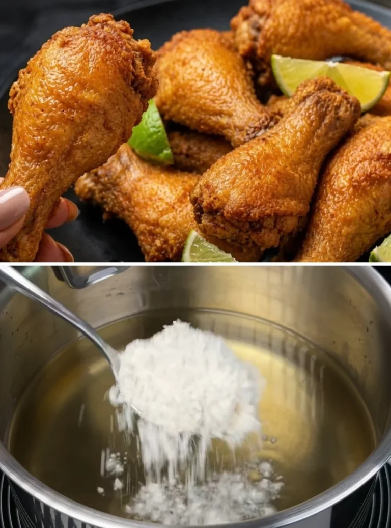 I added FLOUR to the hot oil and NEVER cooked fried chicken any other way AGAIN! Juicy and crispy!