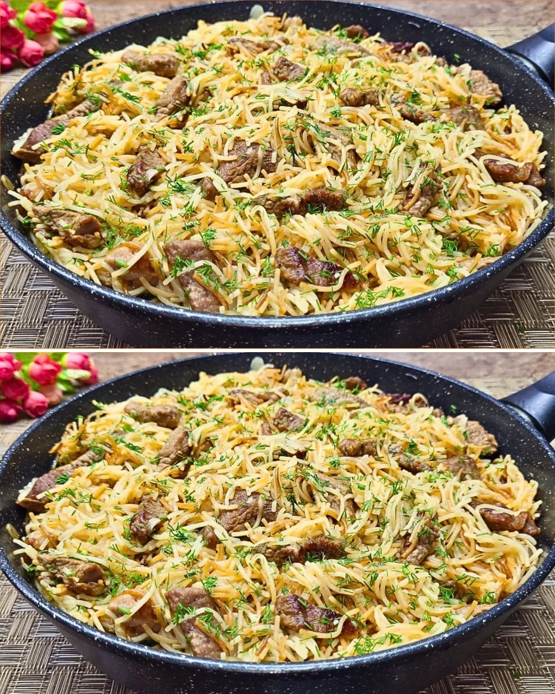 Family-friendly one pot dinner dish ready to serve without boiling noodles.