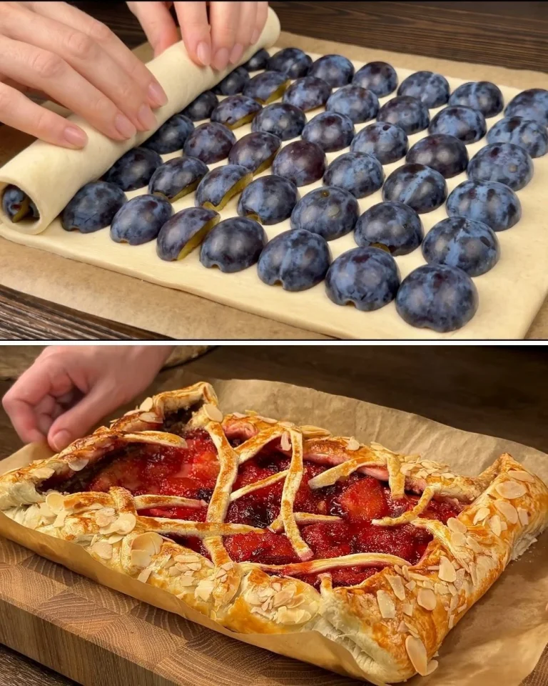 I learned this trick in a pastry shop! If you have puff pastry, just add plums!