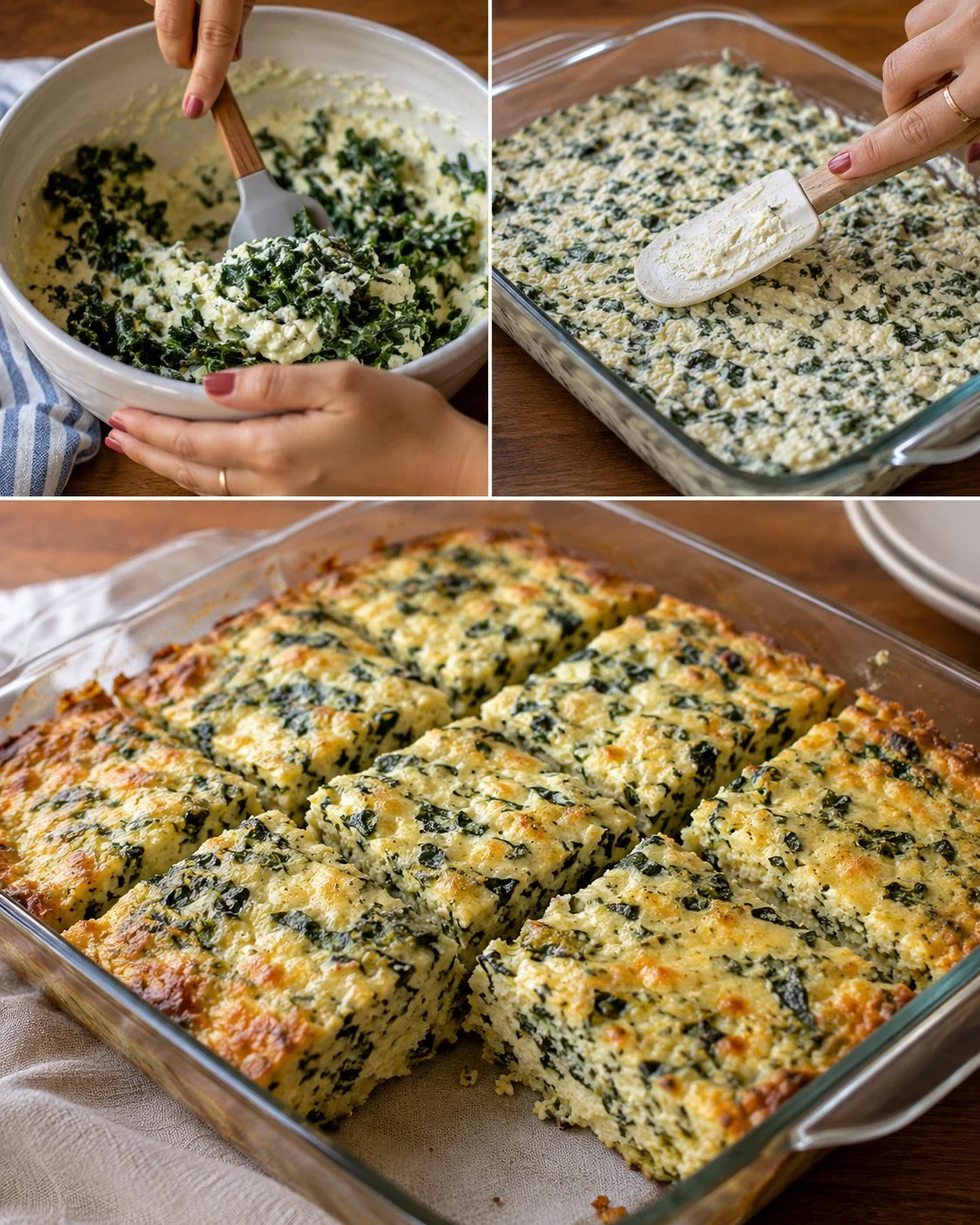 Healthy Kale Ricotta Bake Squares served on a plate