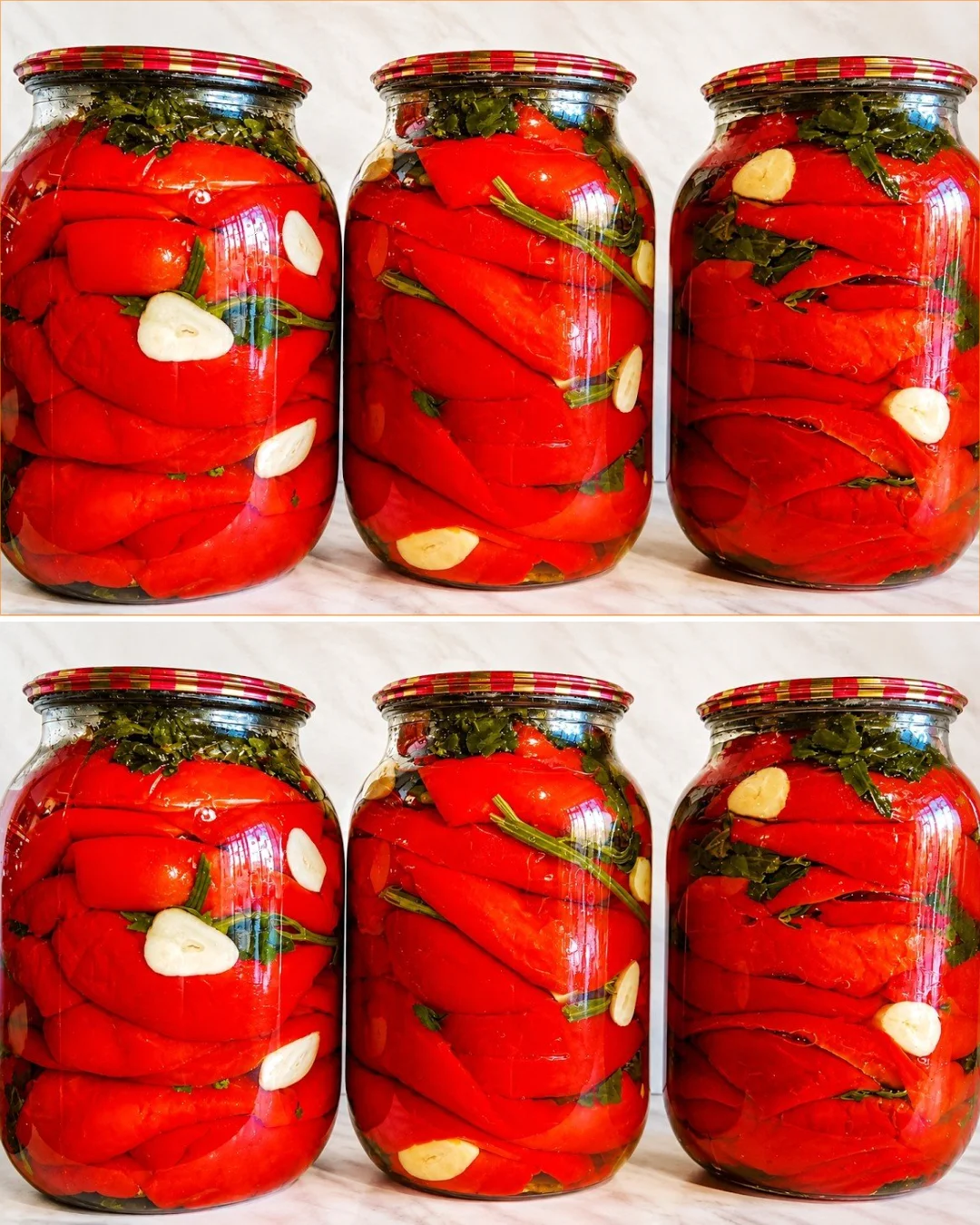 Jar of delicious pickled peppers ready for winter enjoyment