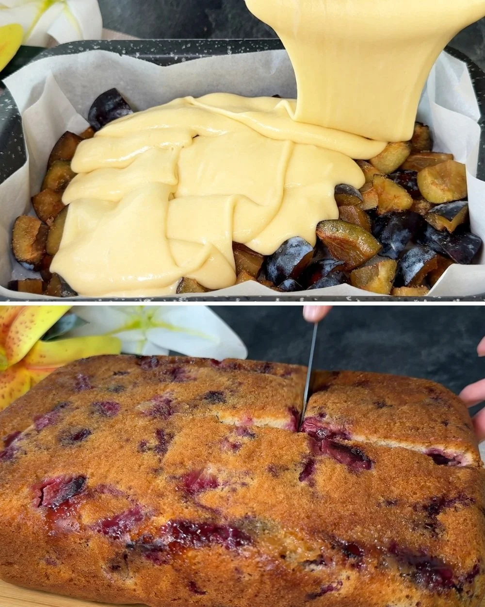 Delicious homemade plum cake ready in 15 minutes, perfect for plum season