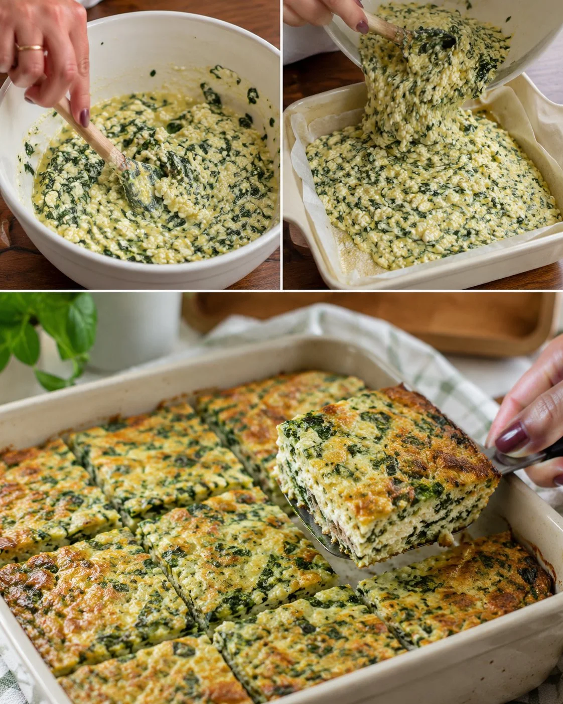 Spinach Cottage Cheese Bake Squares served on a plate